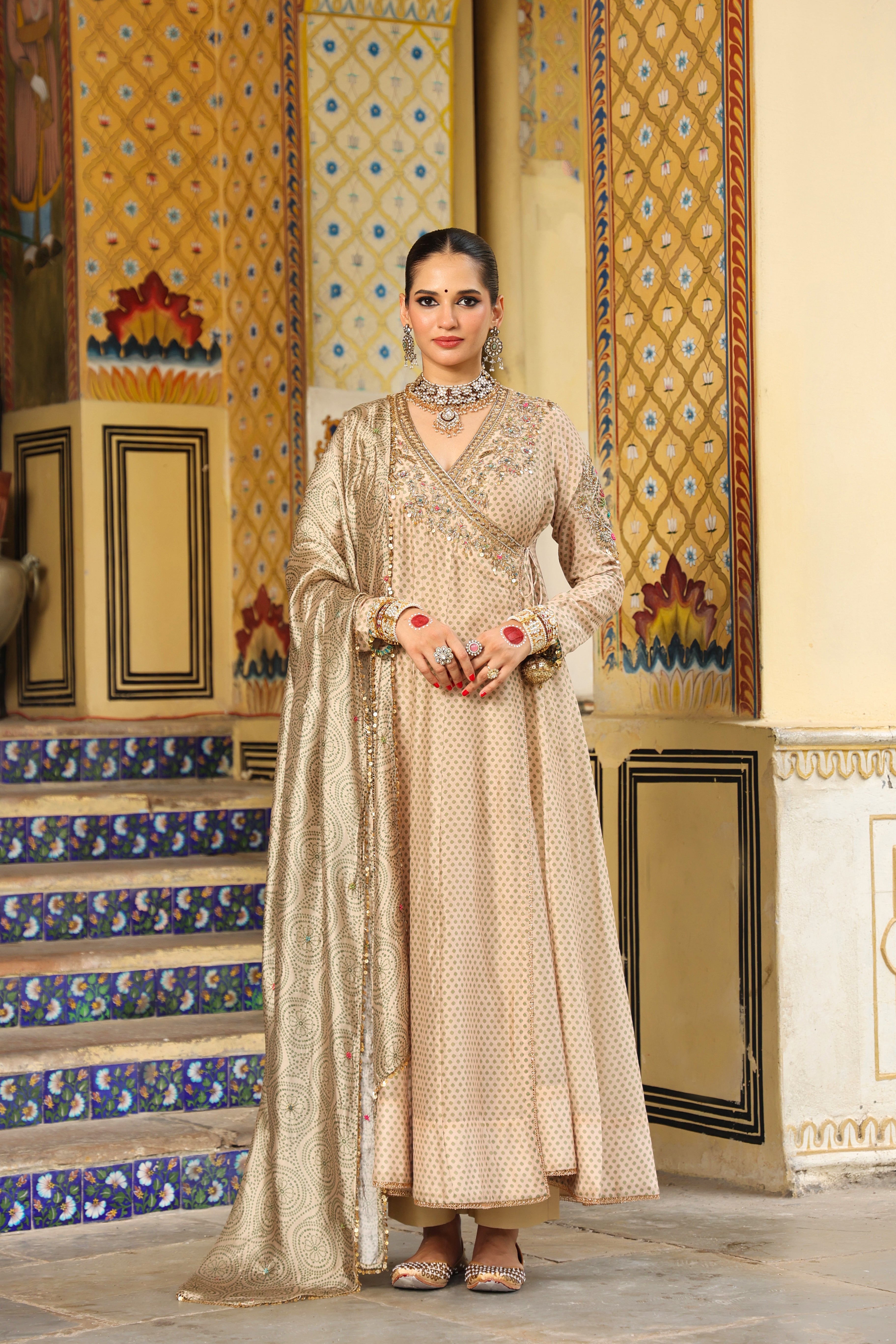 Ahista Ivory Printed Heavy Angrakha