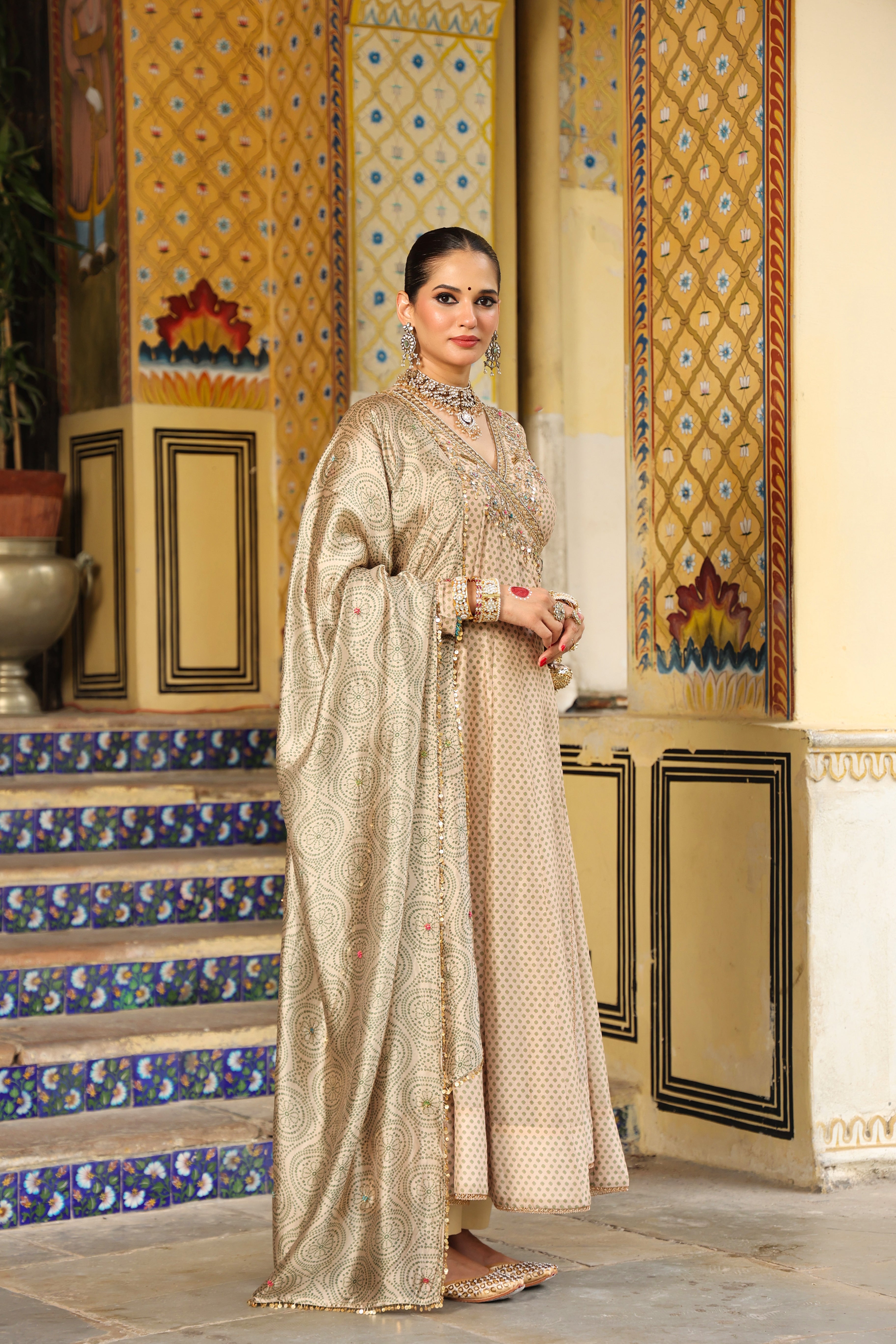 Ahista Ivory Printed Heavy Angrakha