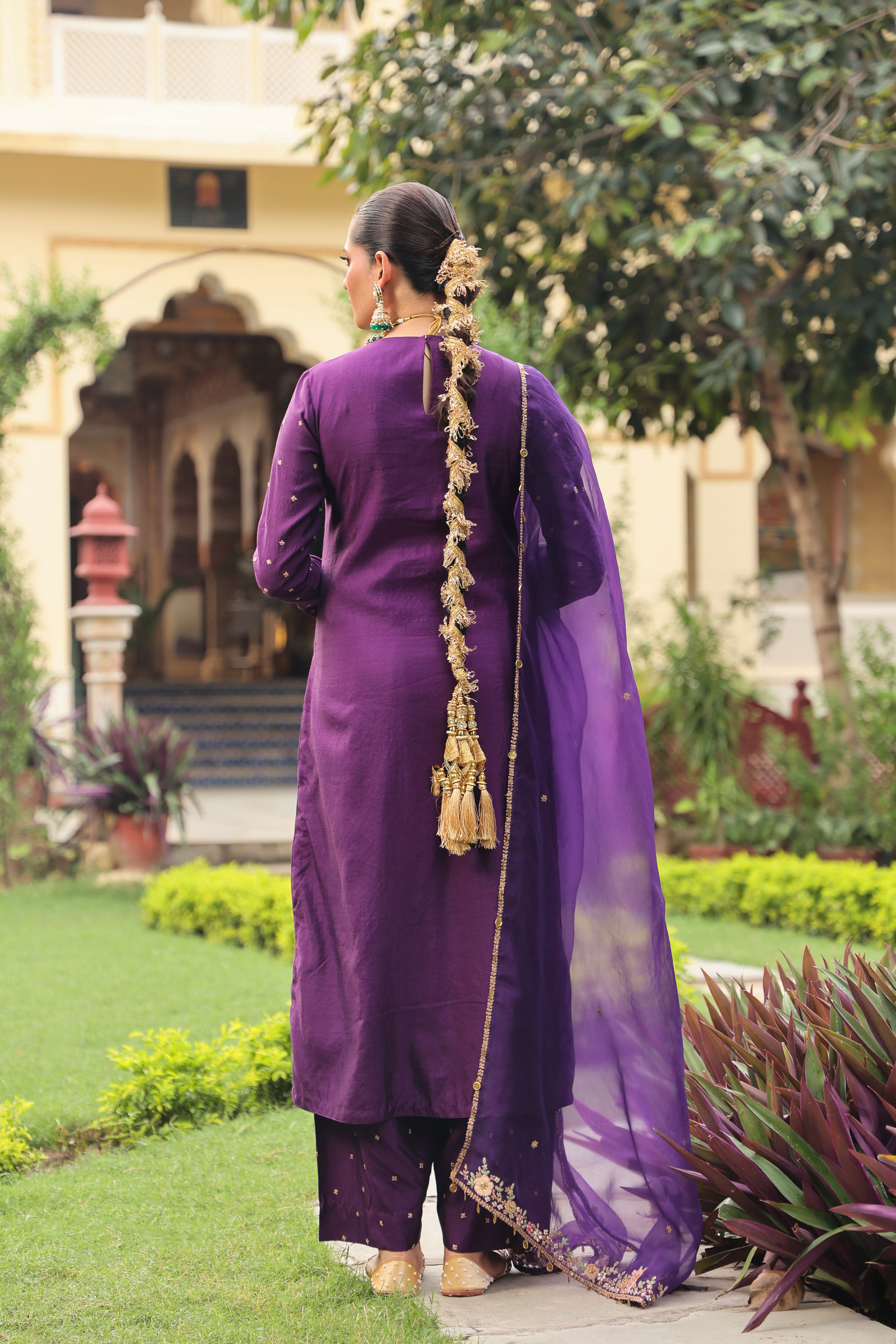 Ahista Purple Mayur Applique Long Kurta Set