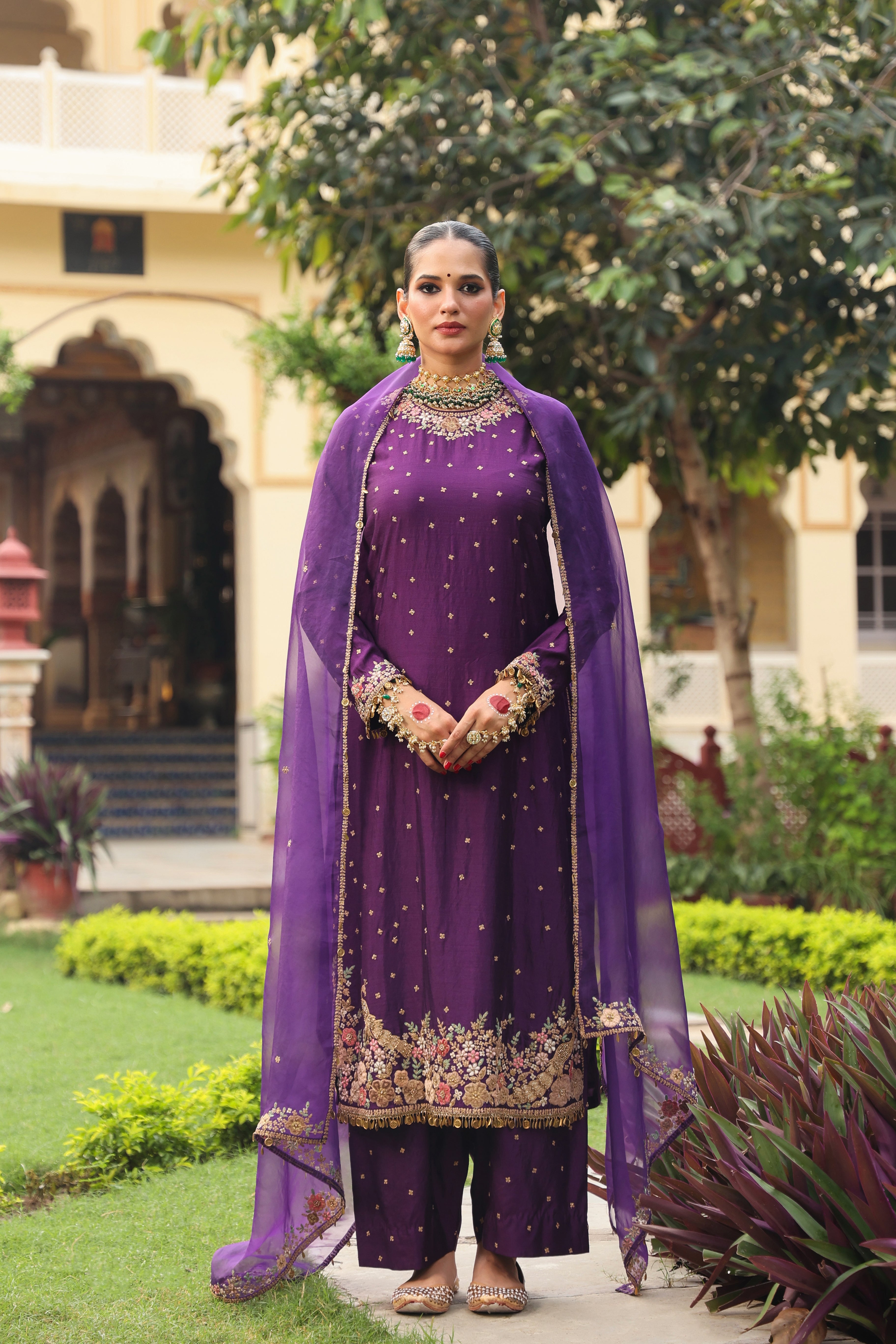 Ahista Purple Mayur Applique Long Kurta Set