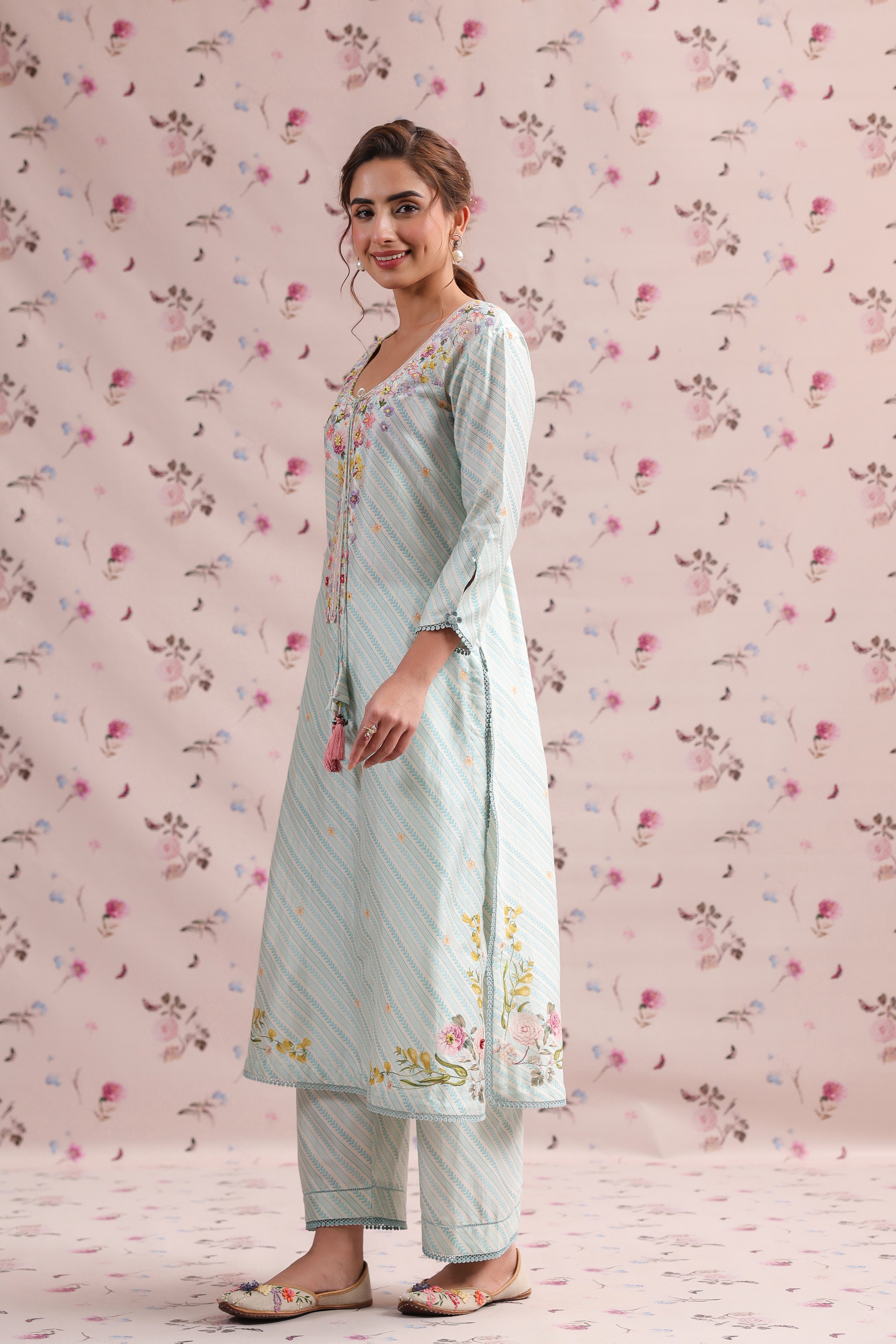 Noor Stiped Straight Long Kurta Set