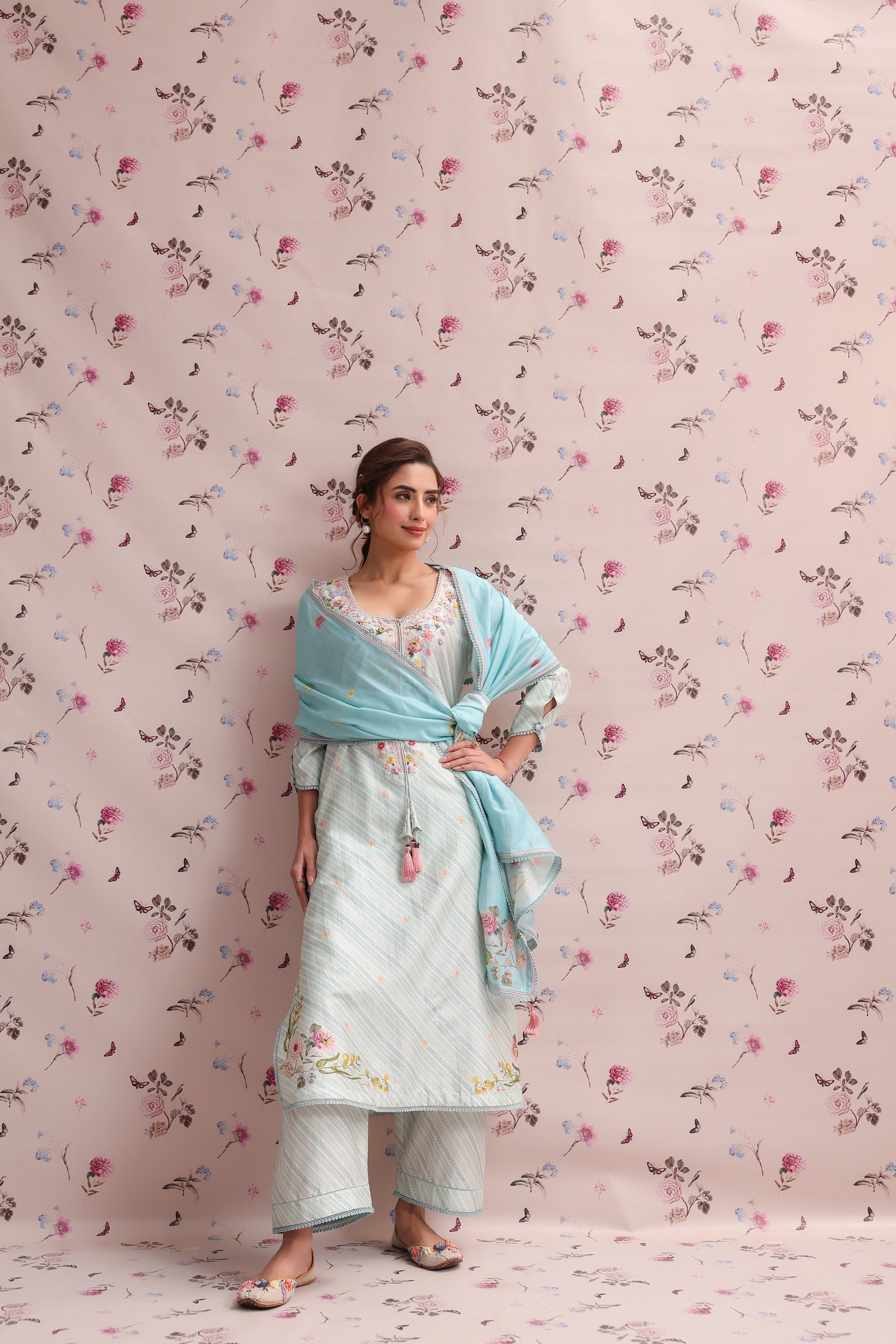 Noor Stiped Straight Long Kurta Set
