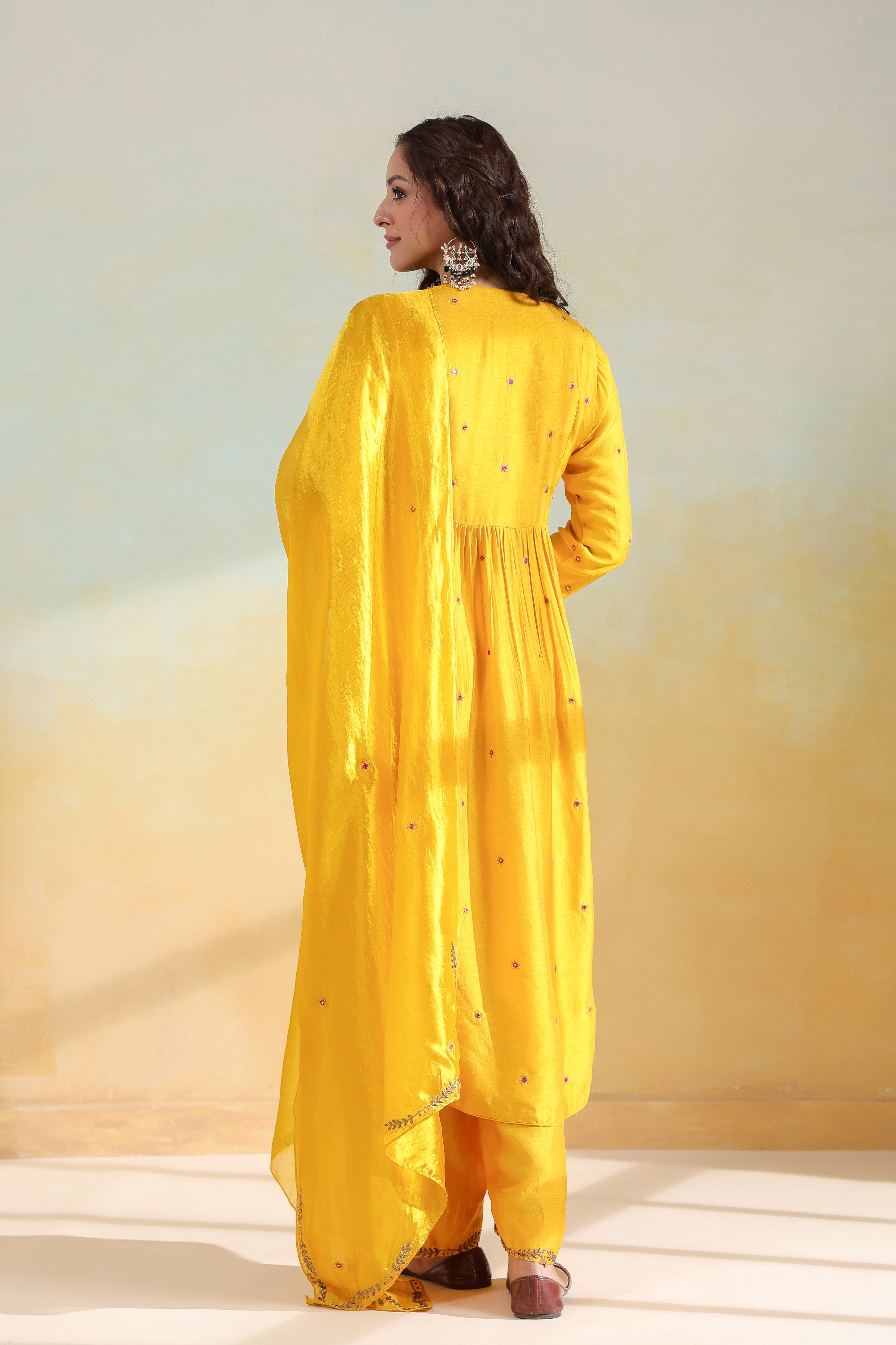 Yellow Multicolor Zardozi Frockstyle