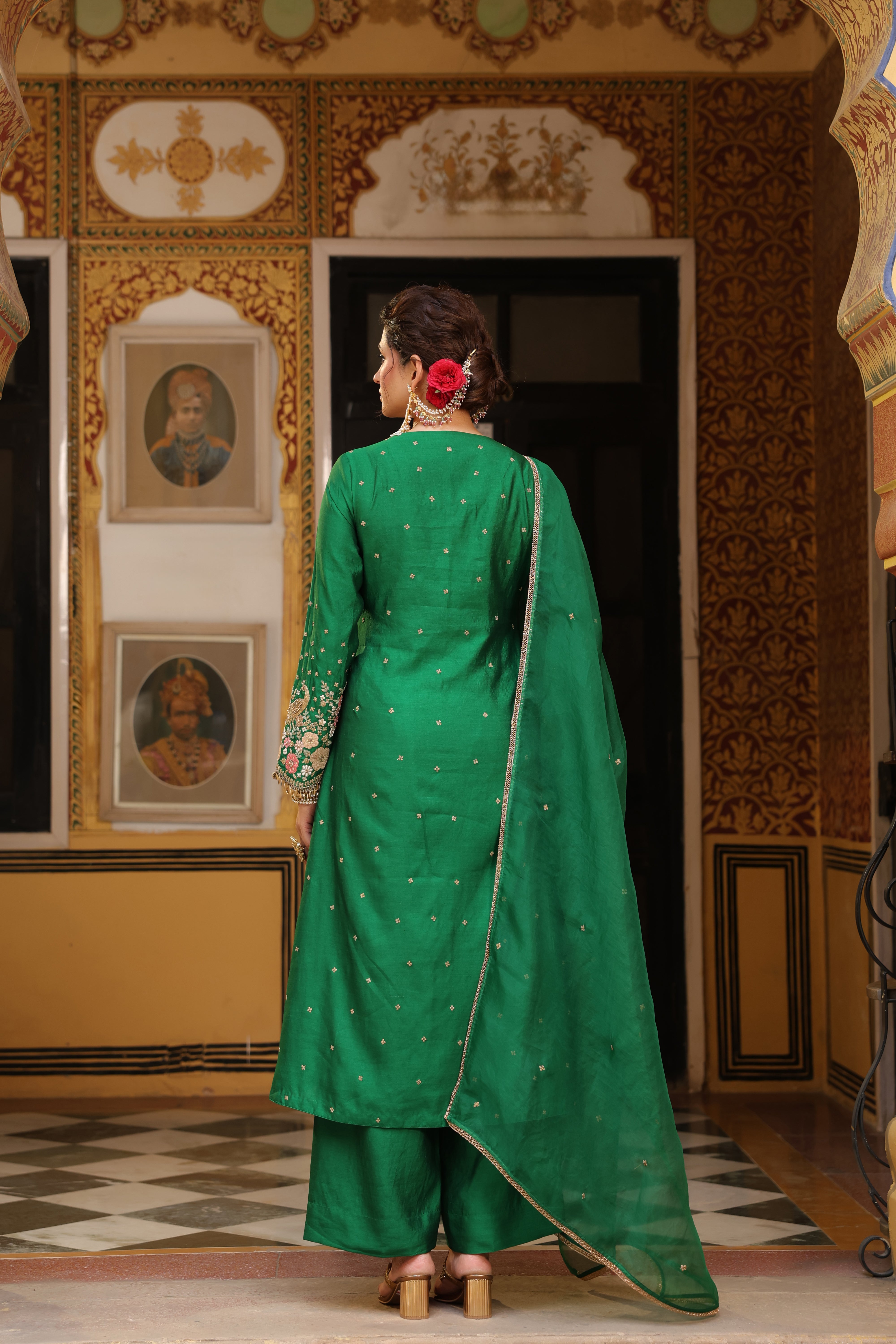 Ahista Green Mayur Applique Frockstyle Kurta Set