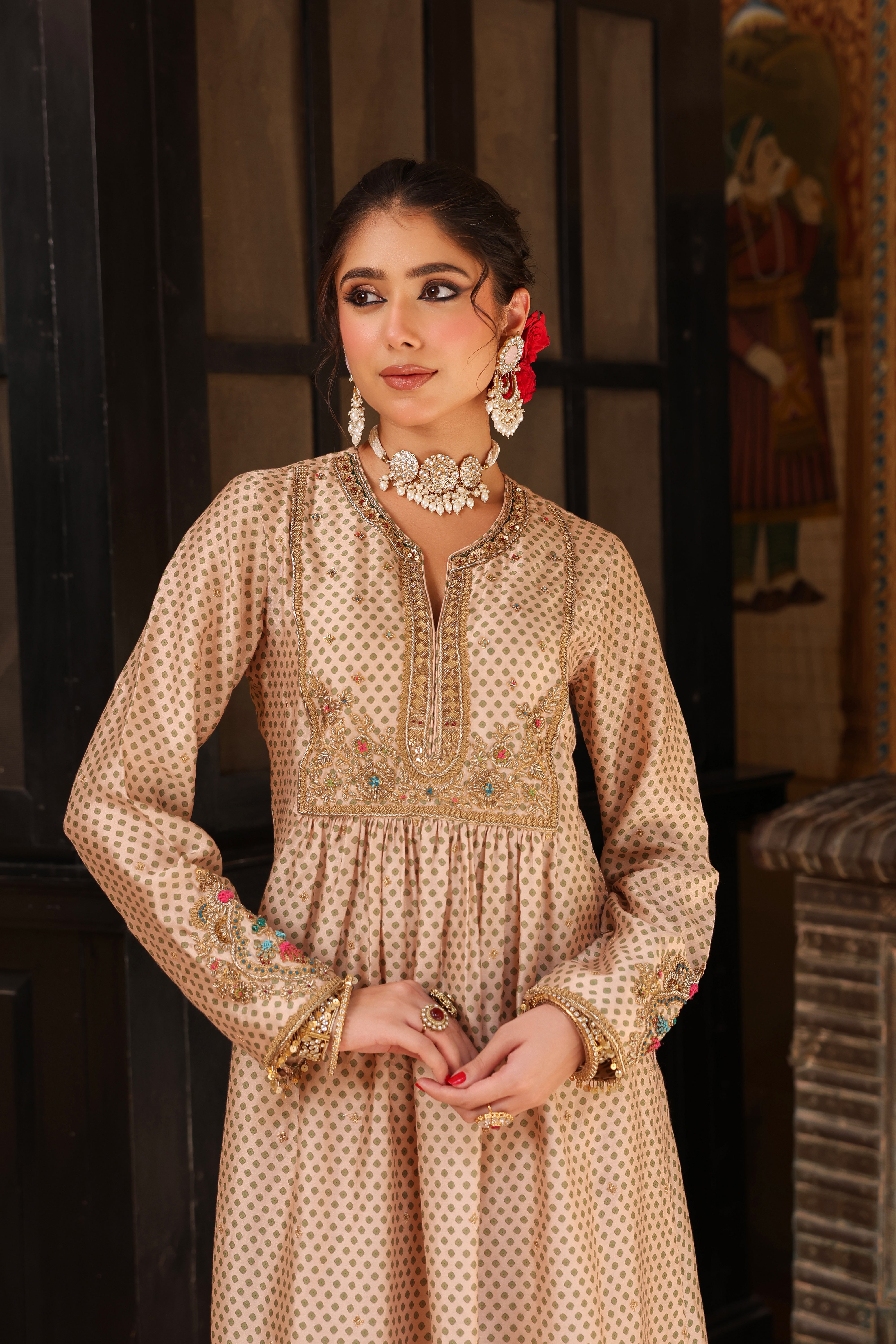 Ahista Ivory Printed Frockstyle Kurta Set