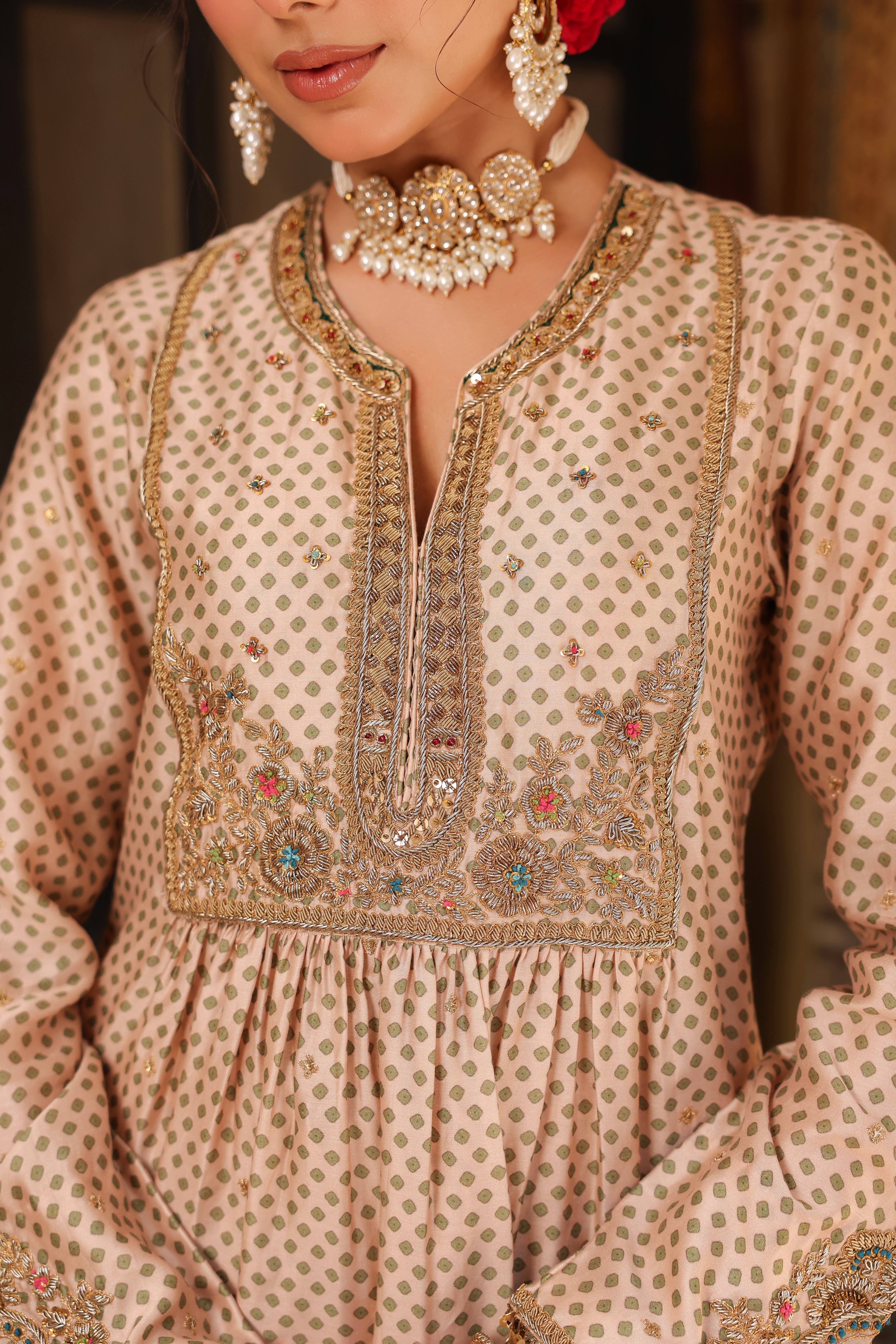 Ahista Ivory Printed Frockstyle Kurta Set