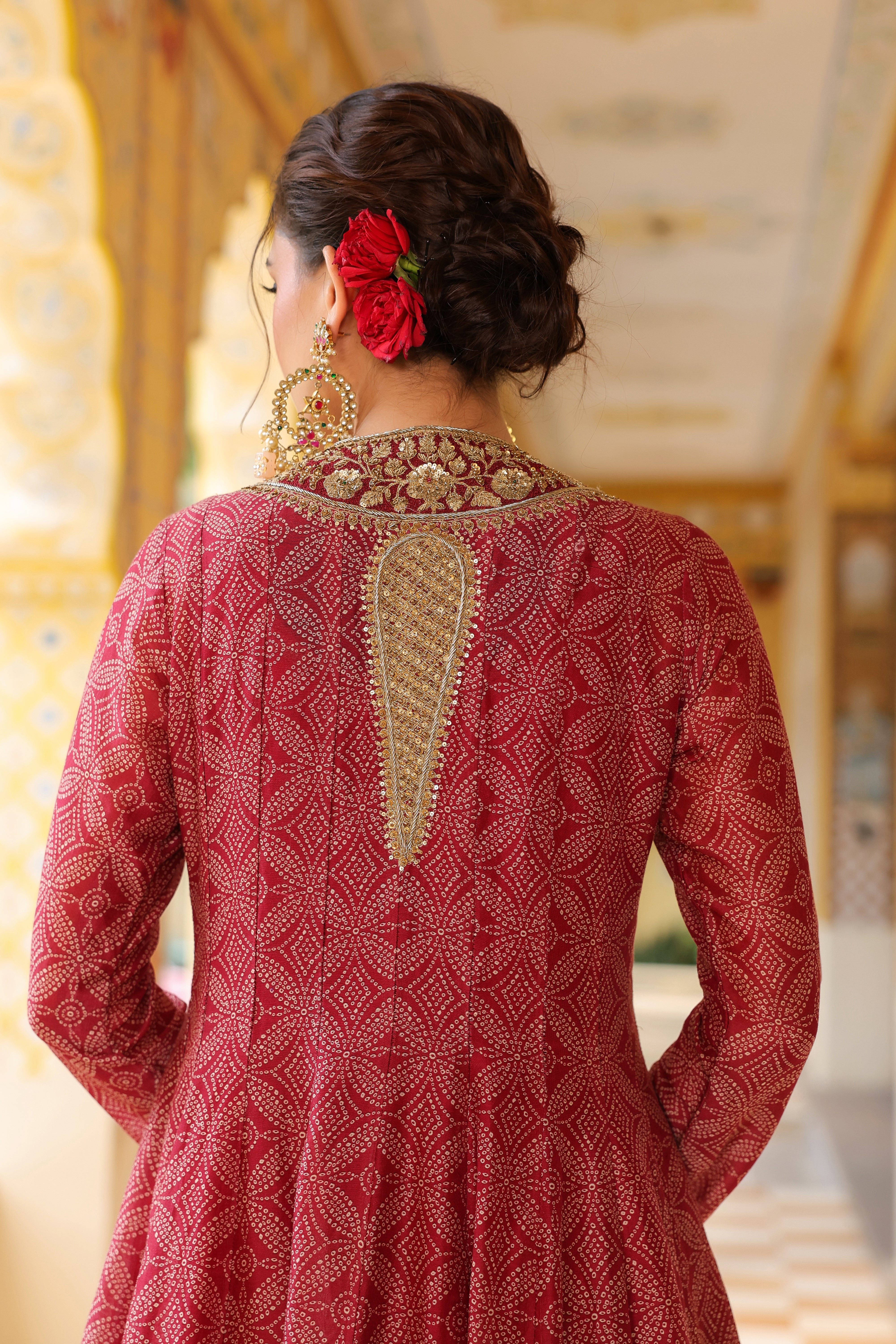 Ahista Maroon Printed Kalidar Set