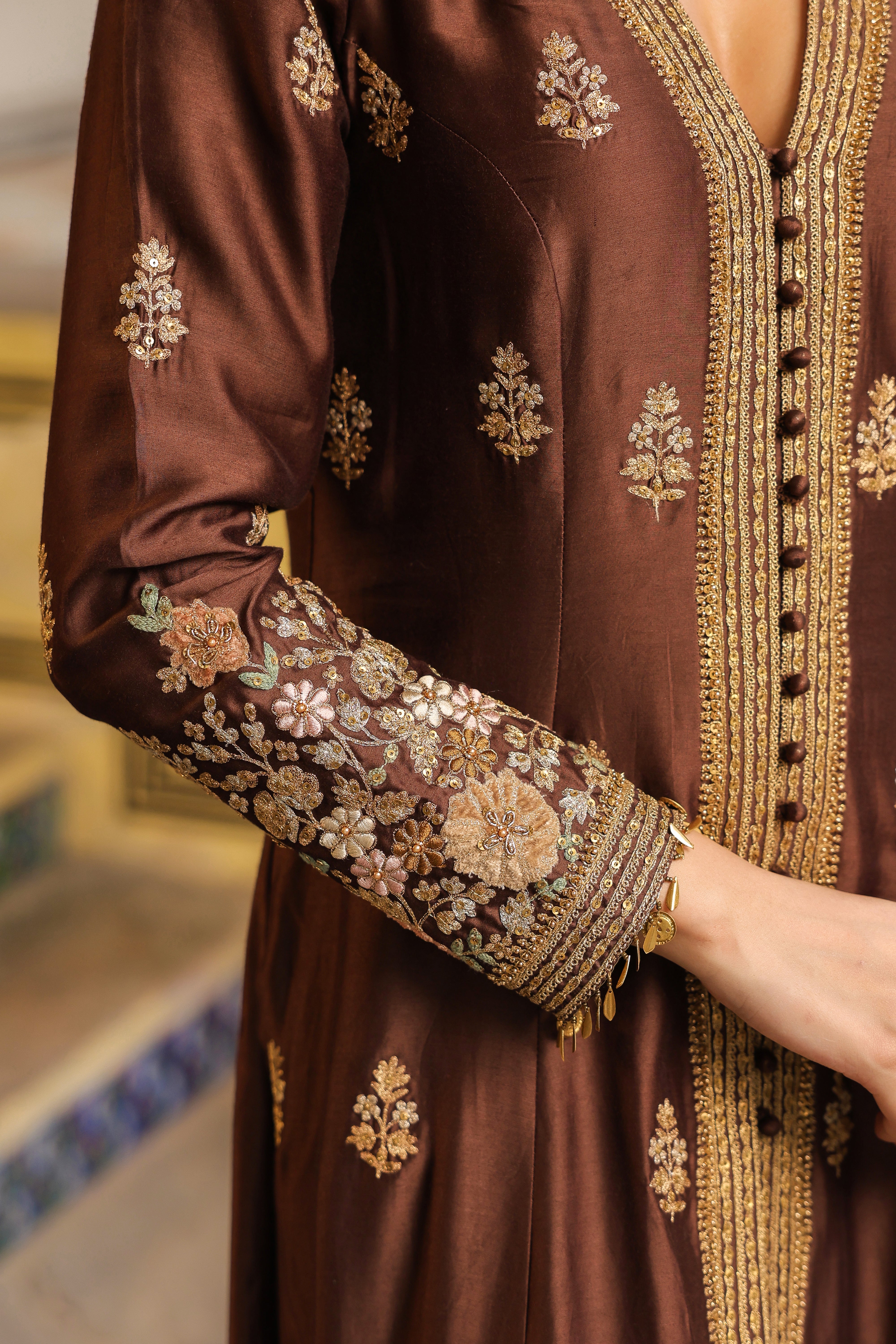 Ahista Brown Jacket Anarkali Set