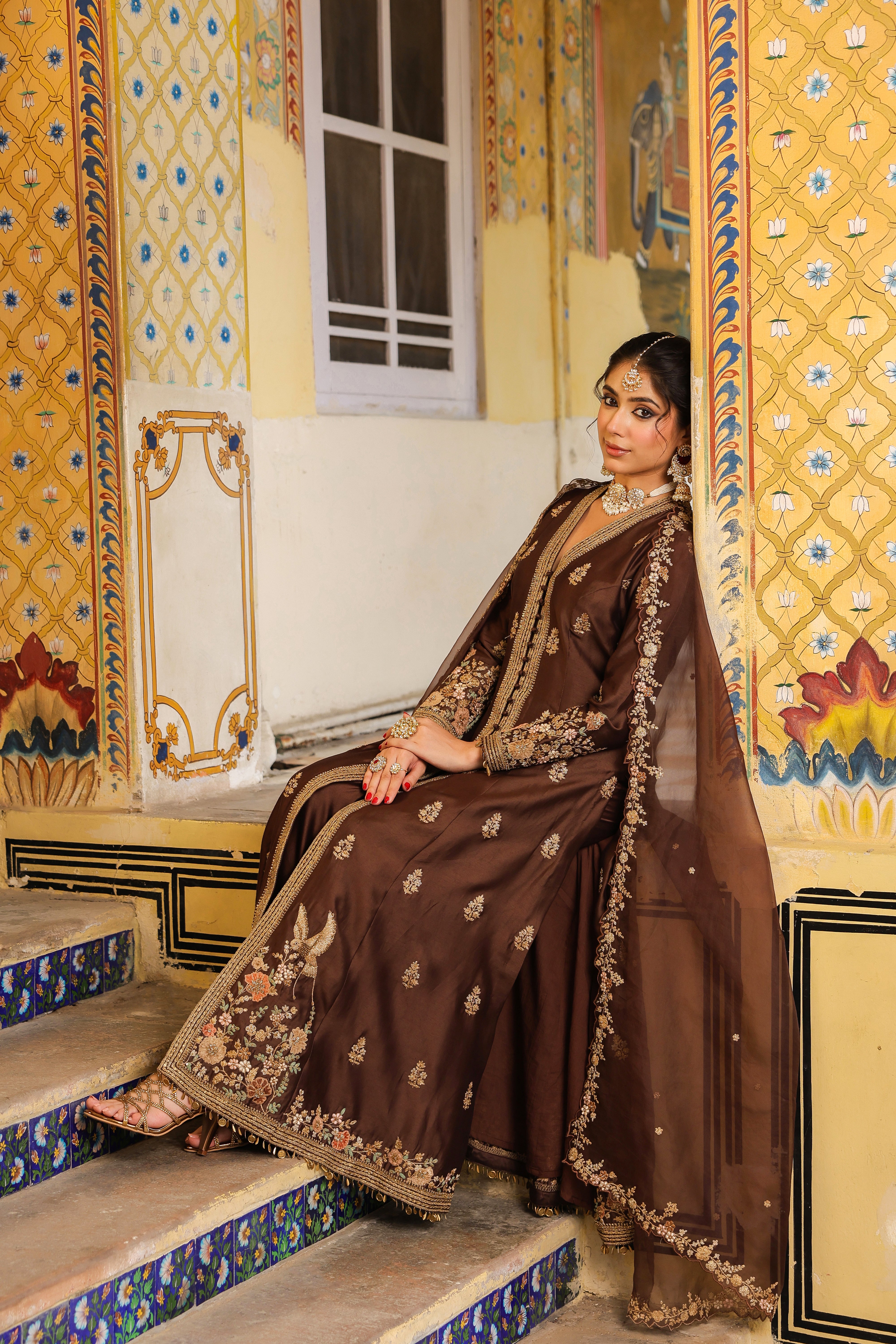 Ahista Brown Jacket Anarkali Set