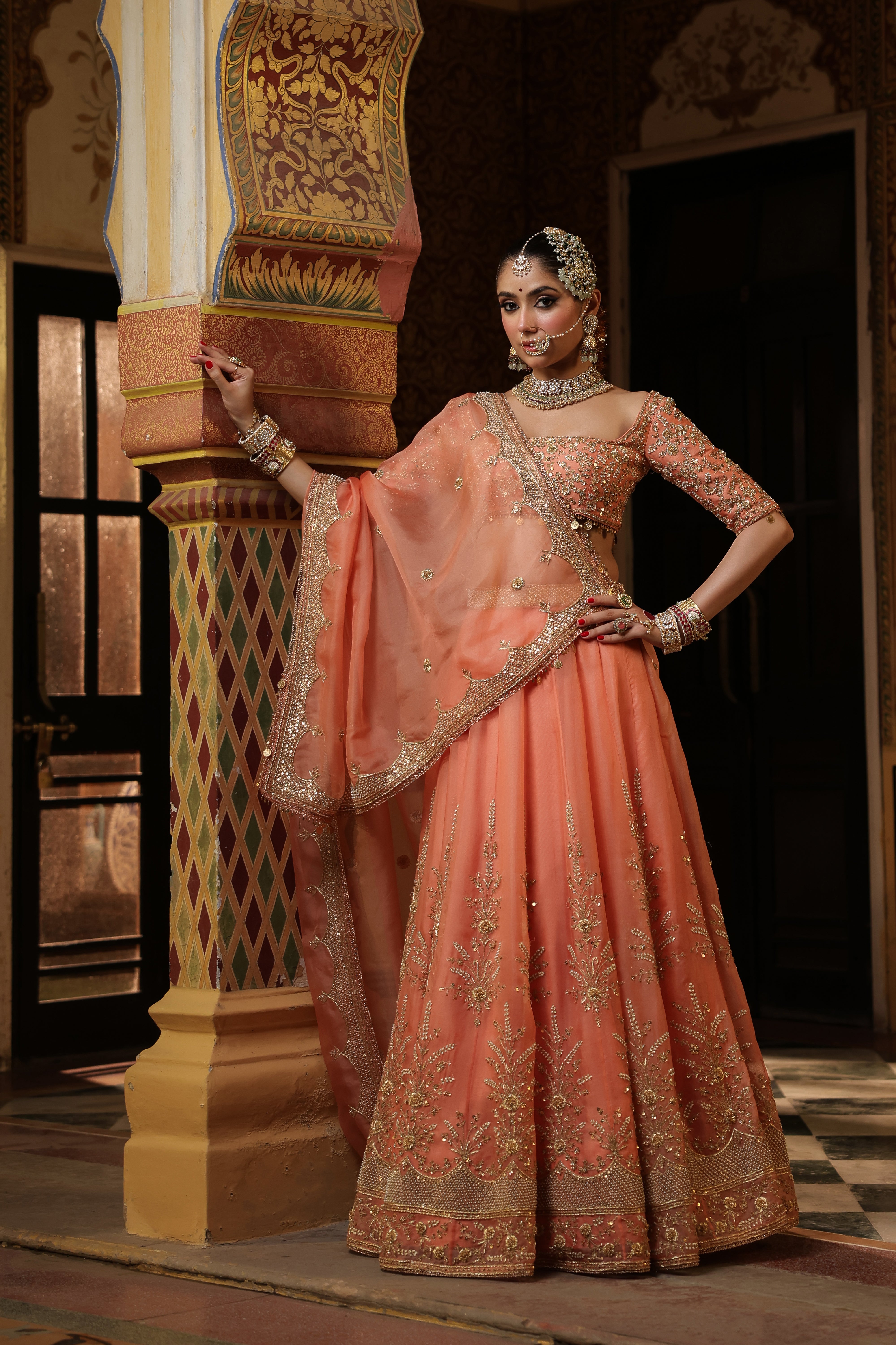 Ahista Peach Zardosi Lehenga Set