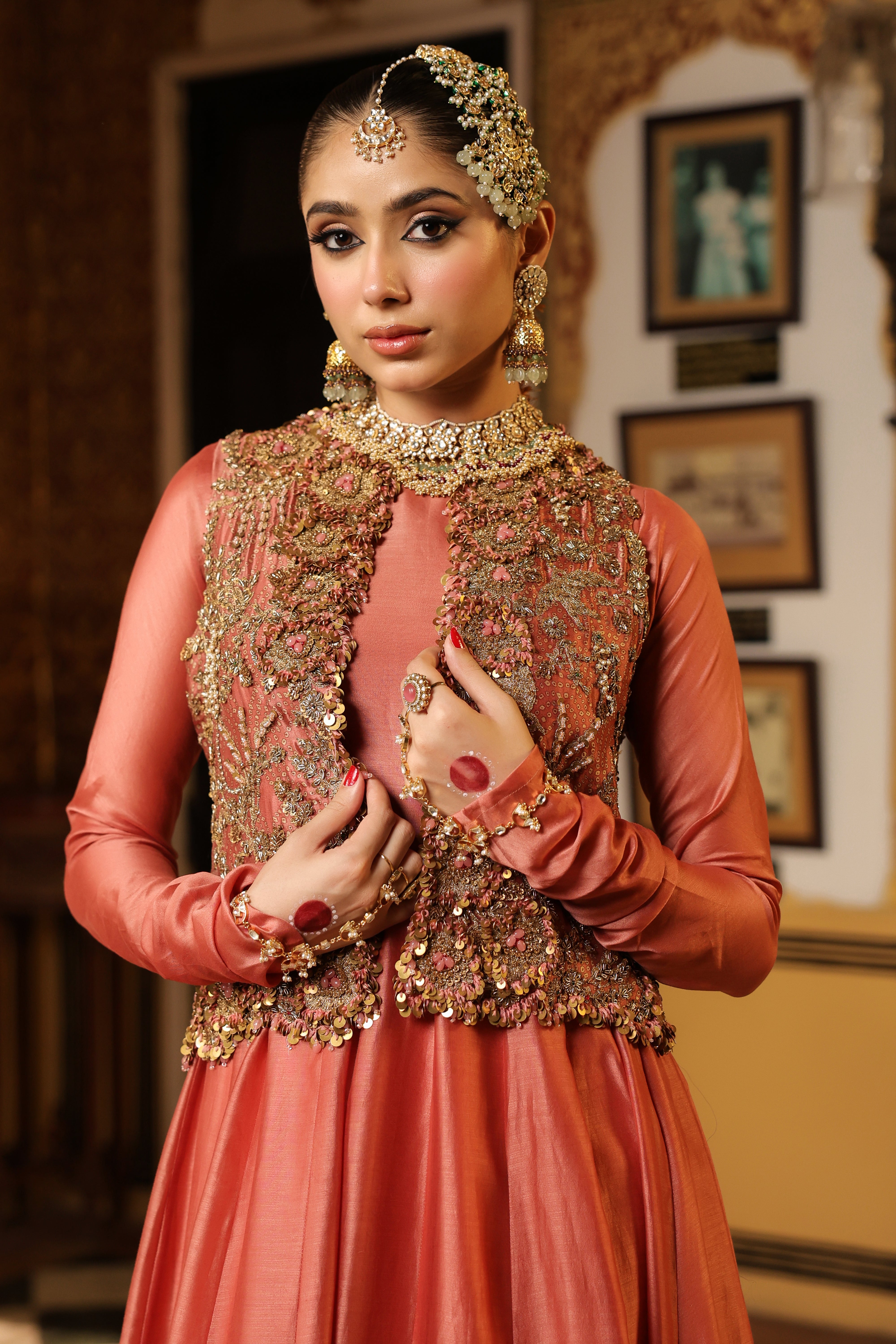 Ahista Rose Pink Jacket Kalidaar Set