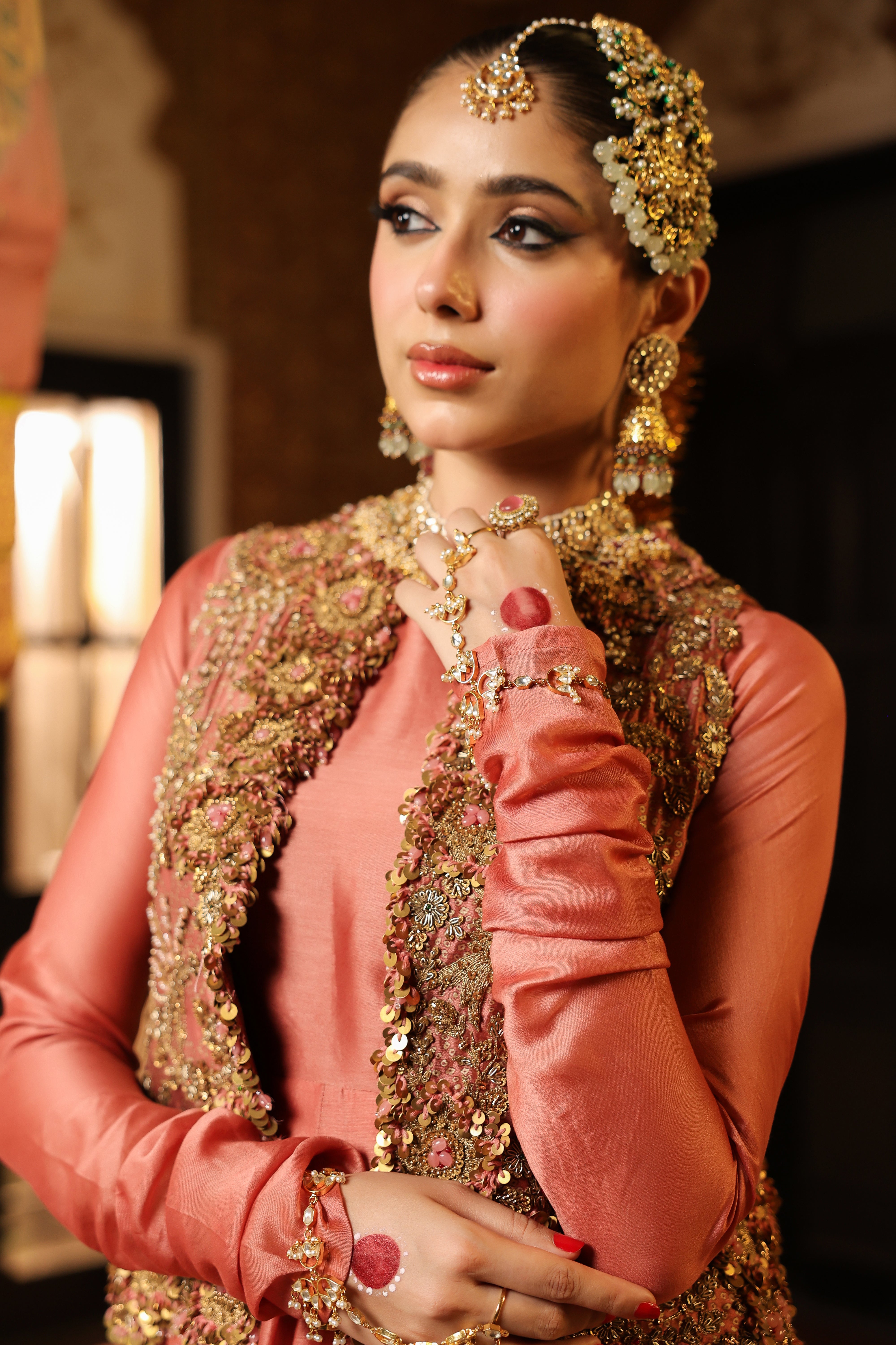 Ahista Rose Pink Jacket Kalidaar Set