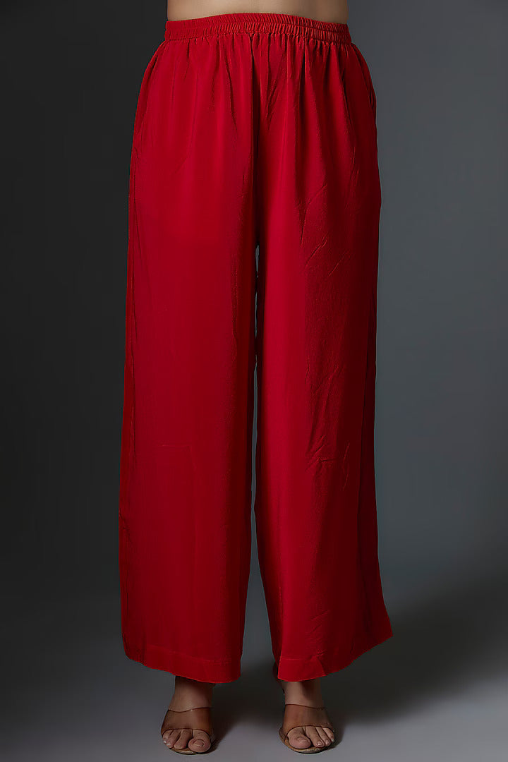 Red Silk Satin Georgette Tunic Set