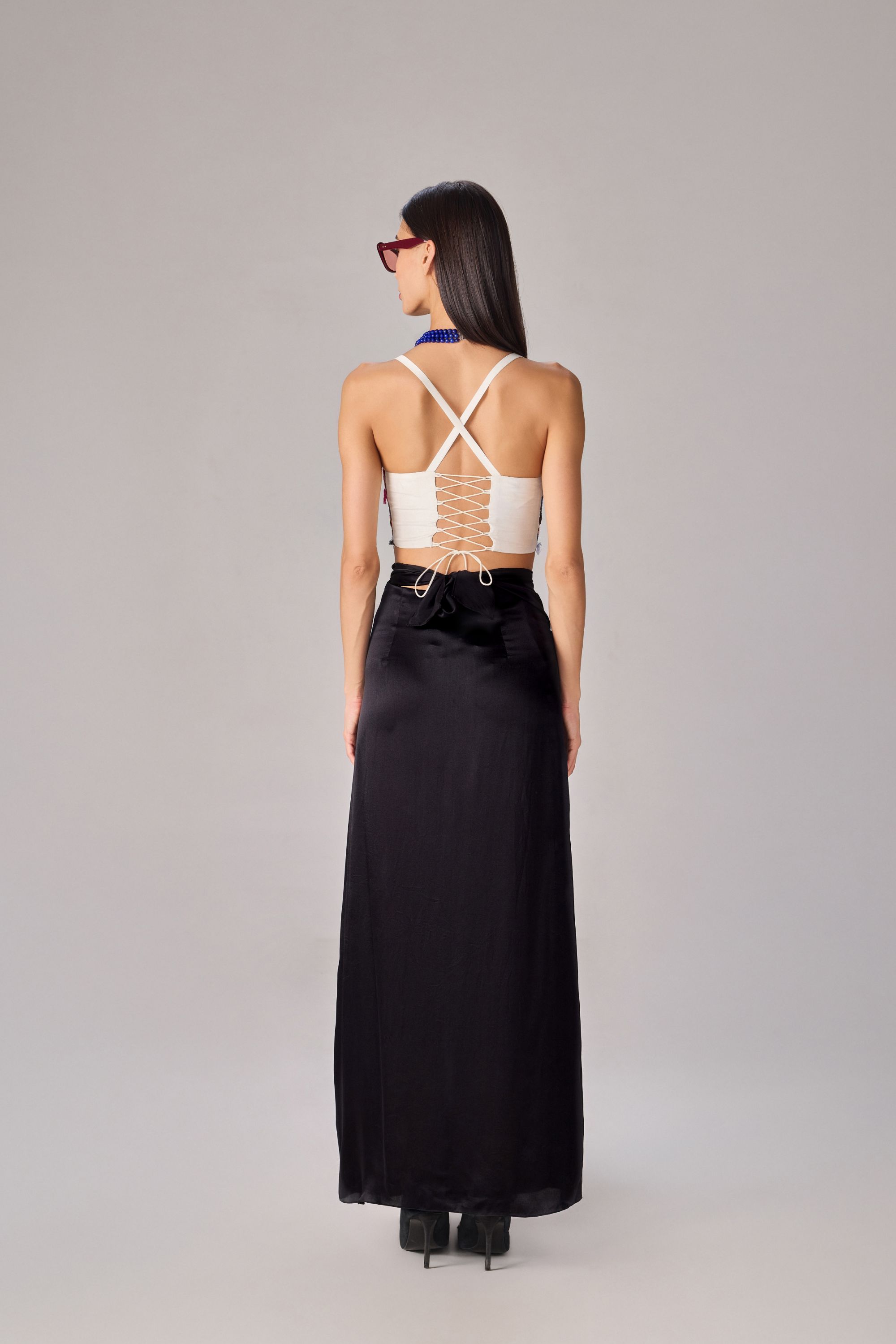 Intricate mirror, tassle and thread work hand embroidered, square neck bustier