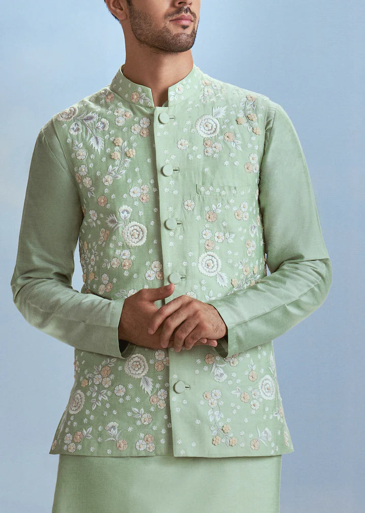 Mint Mehtab Bagh Jaal Bundi Kurta Set