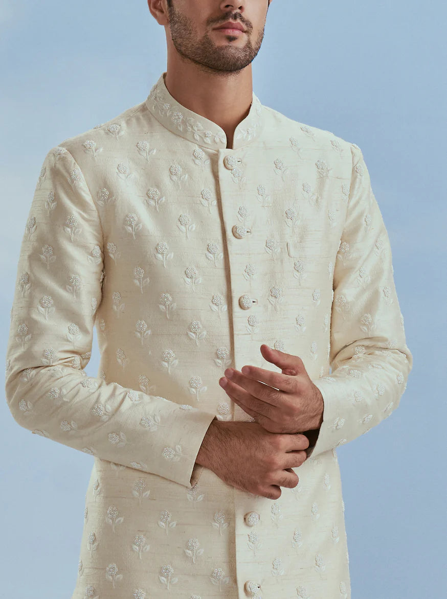 Ivory Mehtab Bagh Jaal Short Sherwani Set