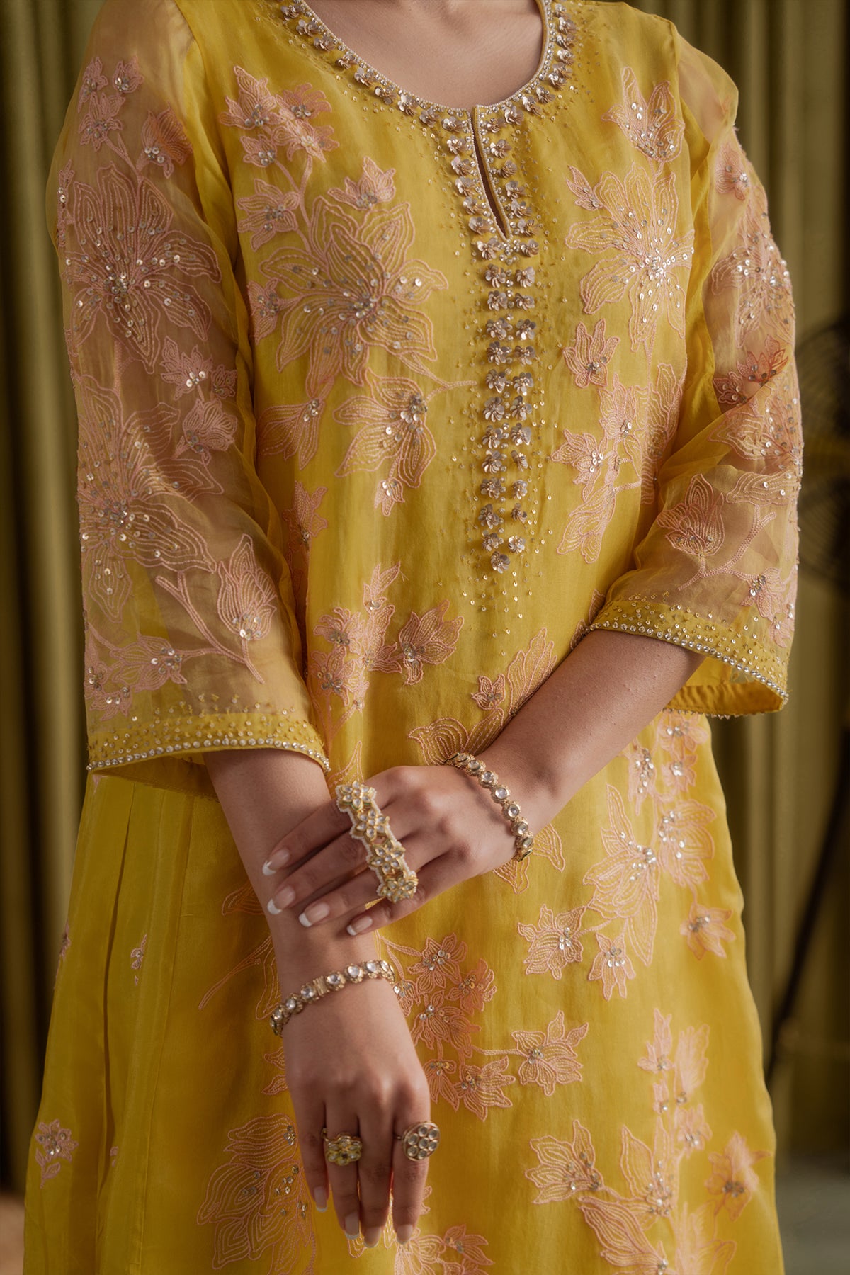 Mango kalidar kurta set with delicate floral embroidery.