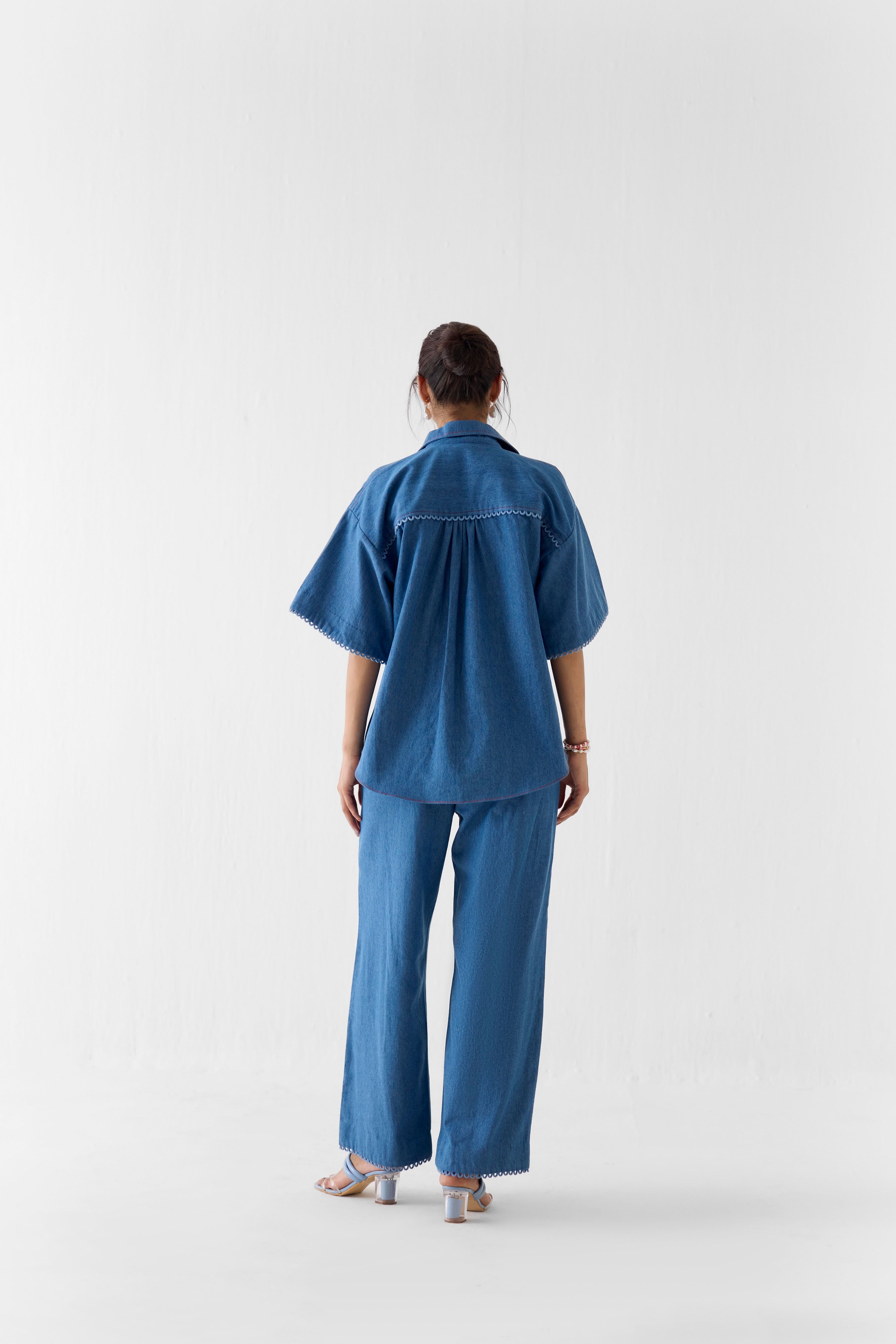 INDIGO PATCHWORK SHIRT & TROUSERS CO-ORD