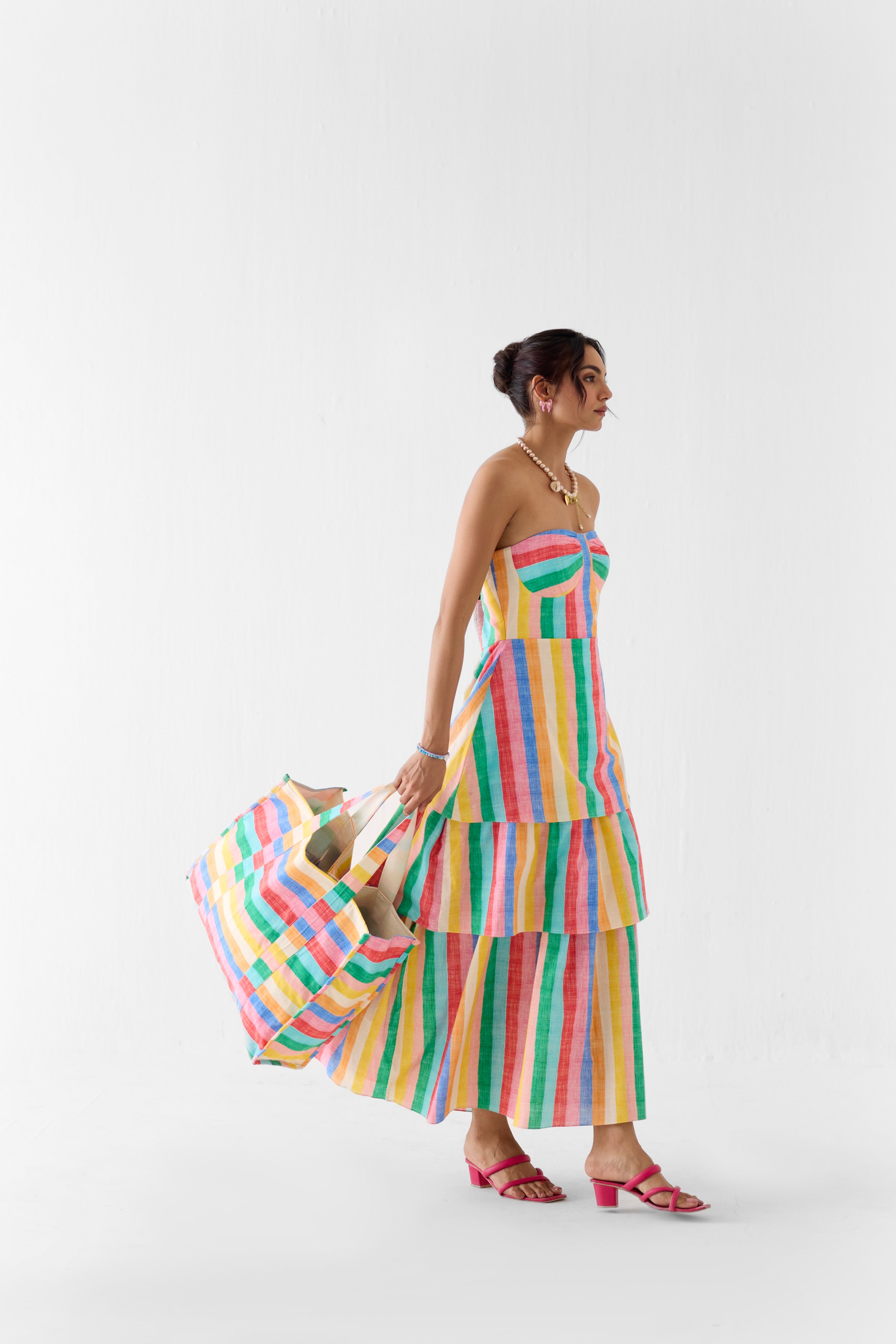 LEHER TIERED OFF SHOULDER DRESS