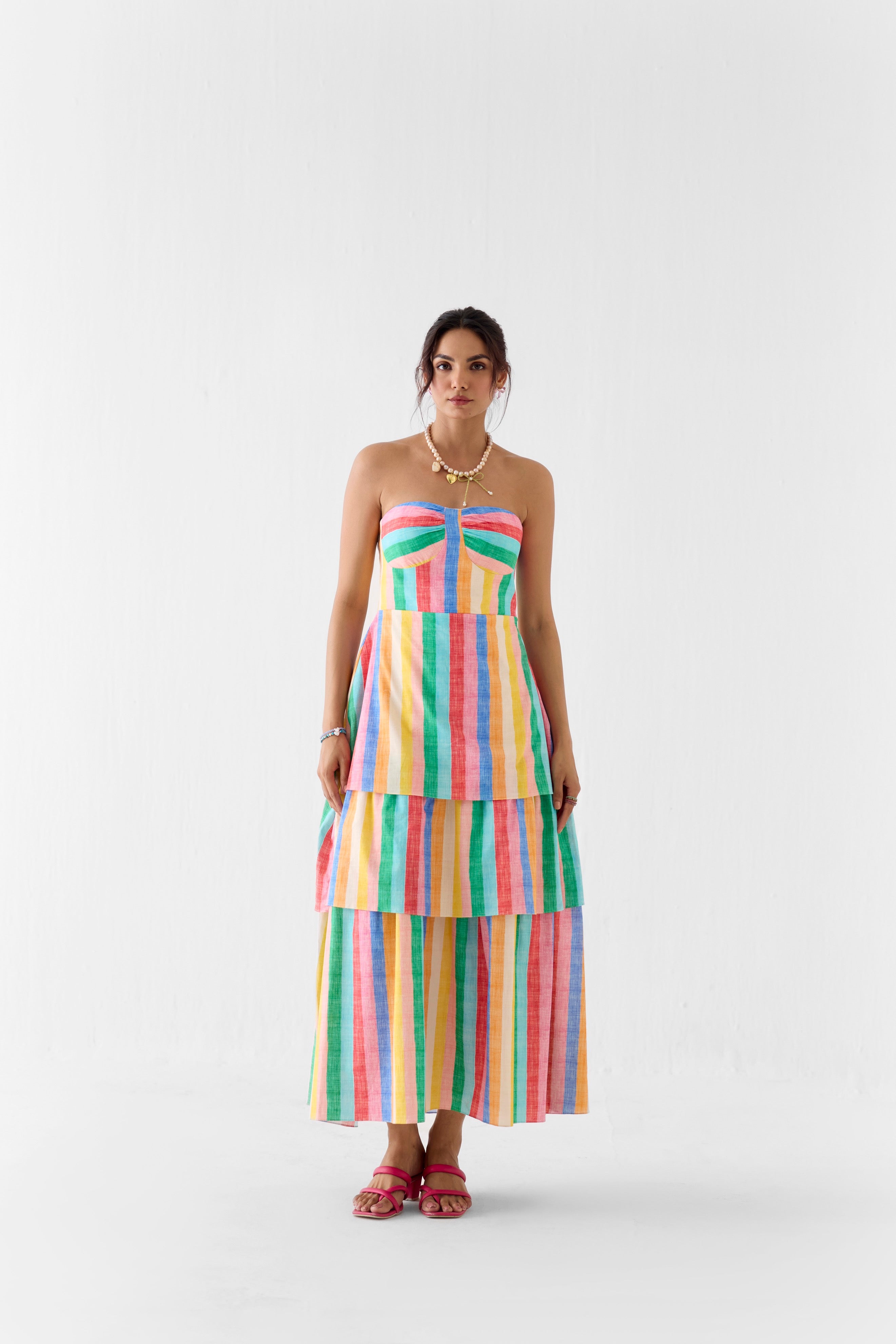 LEHER TIERED OFF SHOULDER DRESS