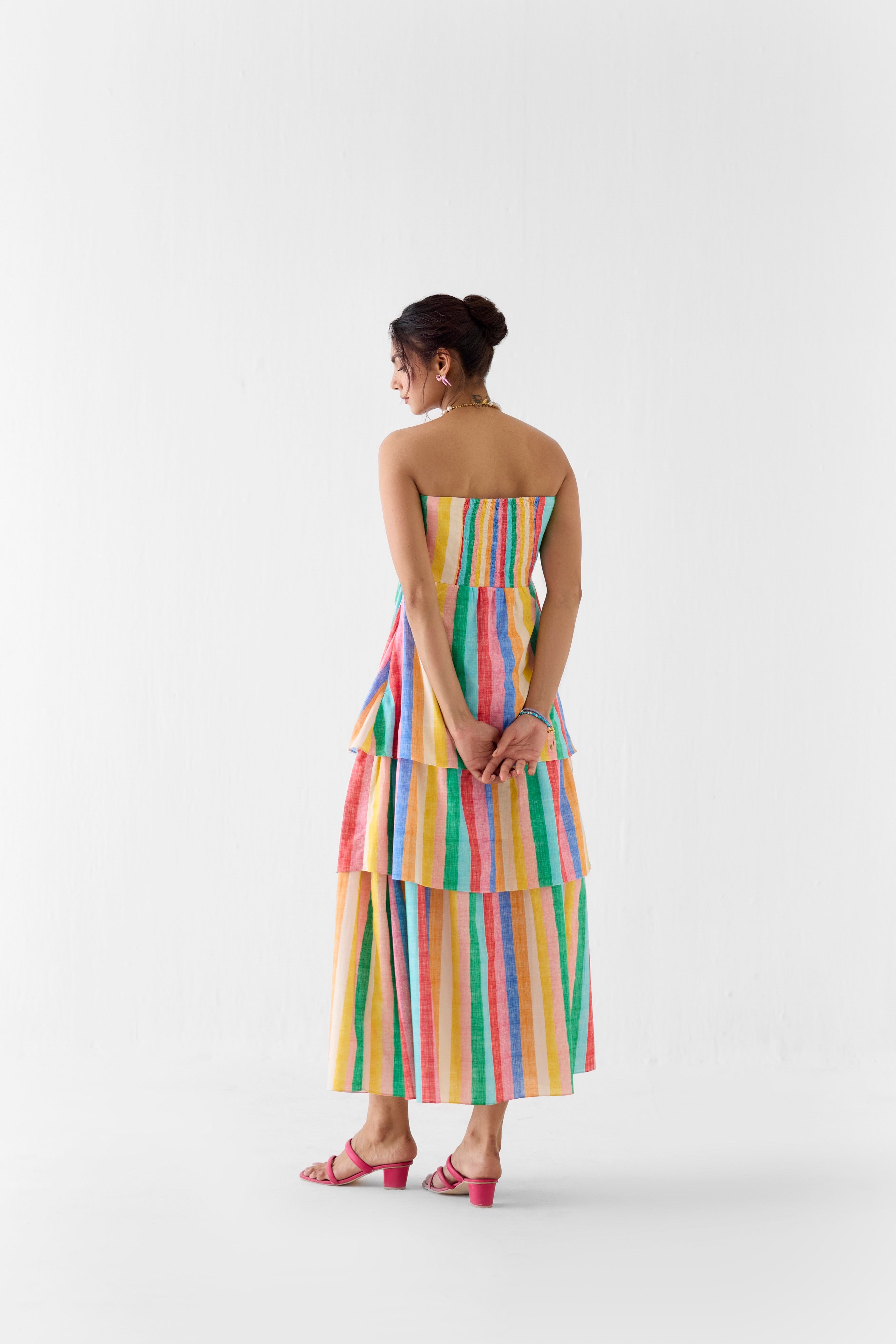 LEHER TIERED OFF SHOULDER DRESS
