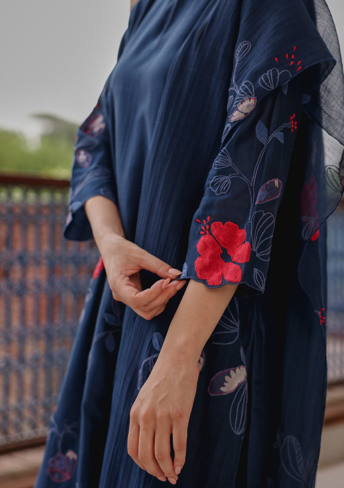 Indigo Bloom Applique Kurta Set