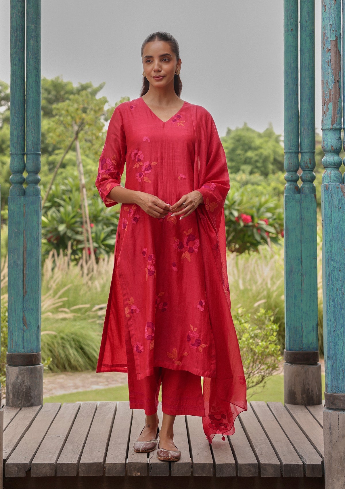 Berry Embroidered Floral Kurta Set
