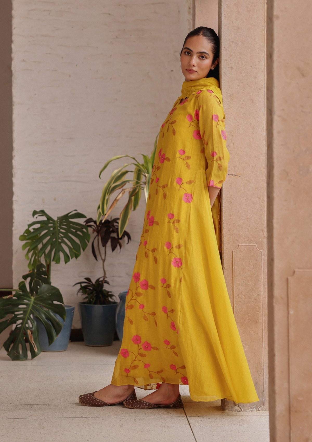 Canary Bloom Embroidered Anarkali