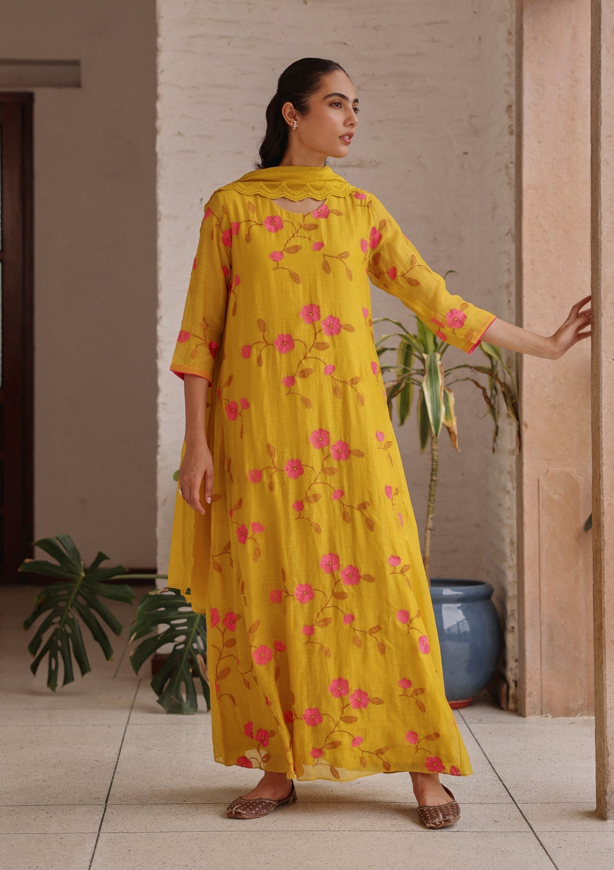 Canary Bloom Embroidered Anarkali