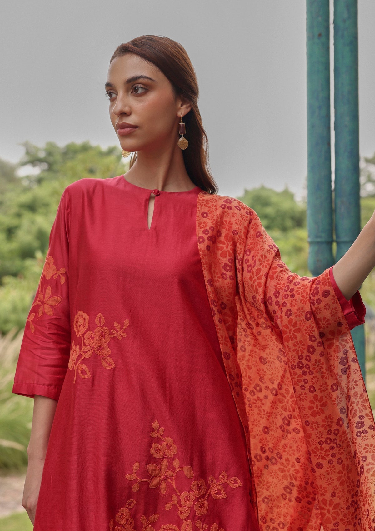 Berry Applique Floral Kurta Set