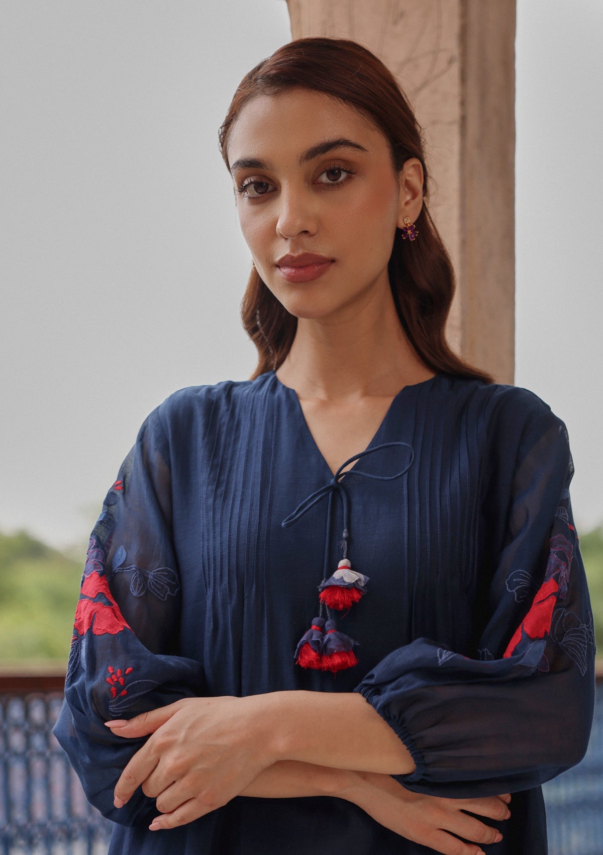 Indigo Bloom Pintuck Dress