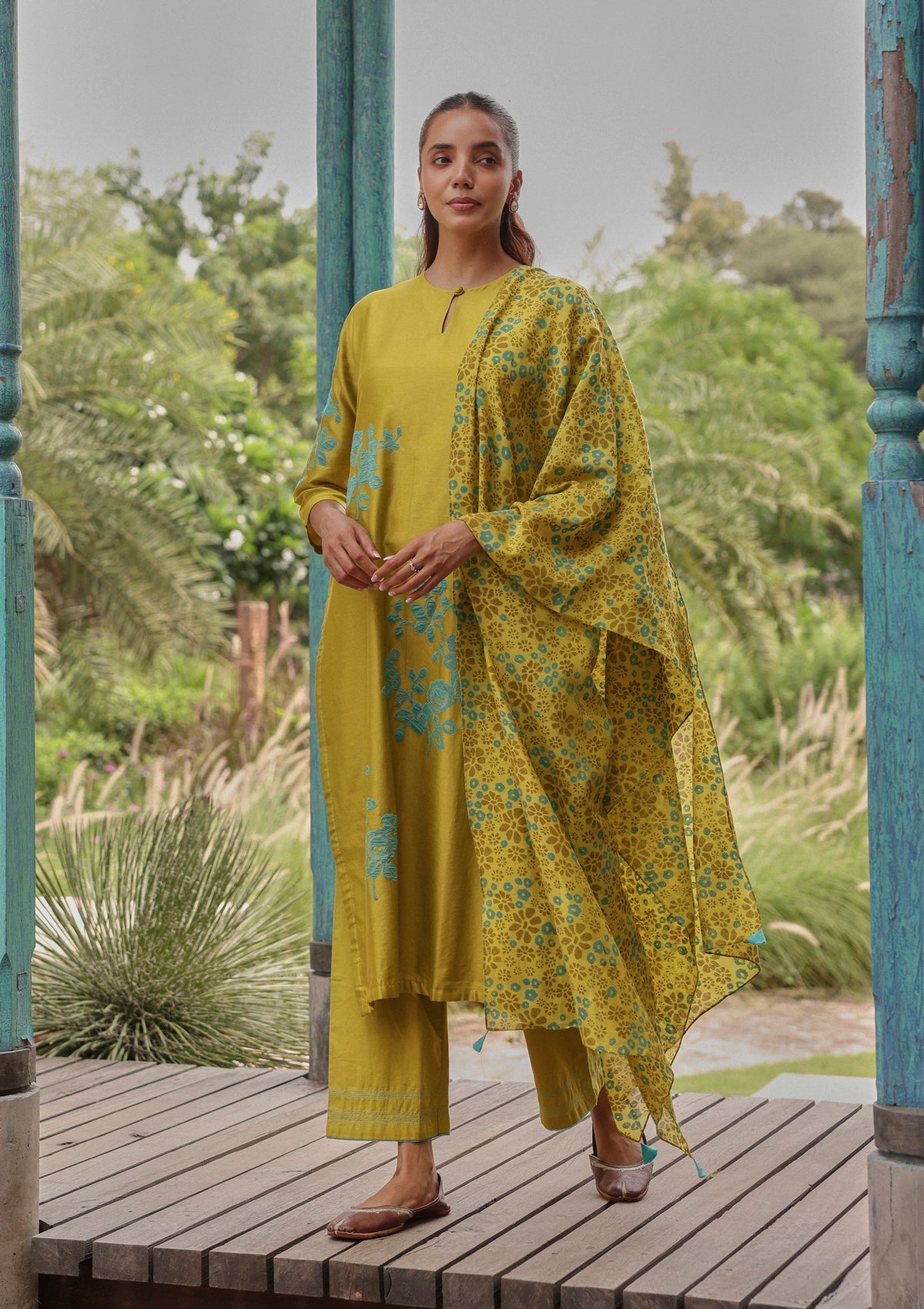 Ochre Applique Kurta Set