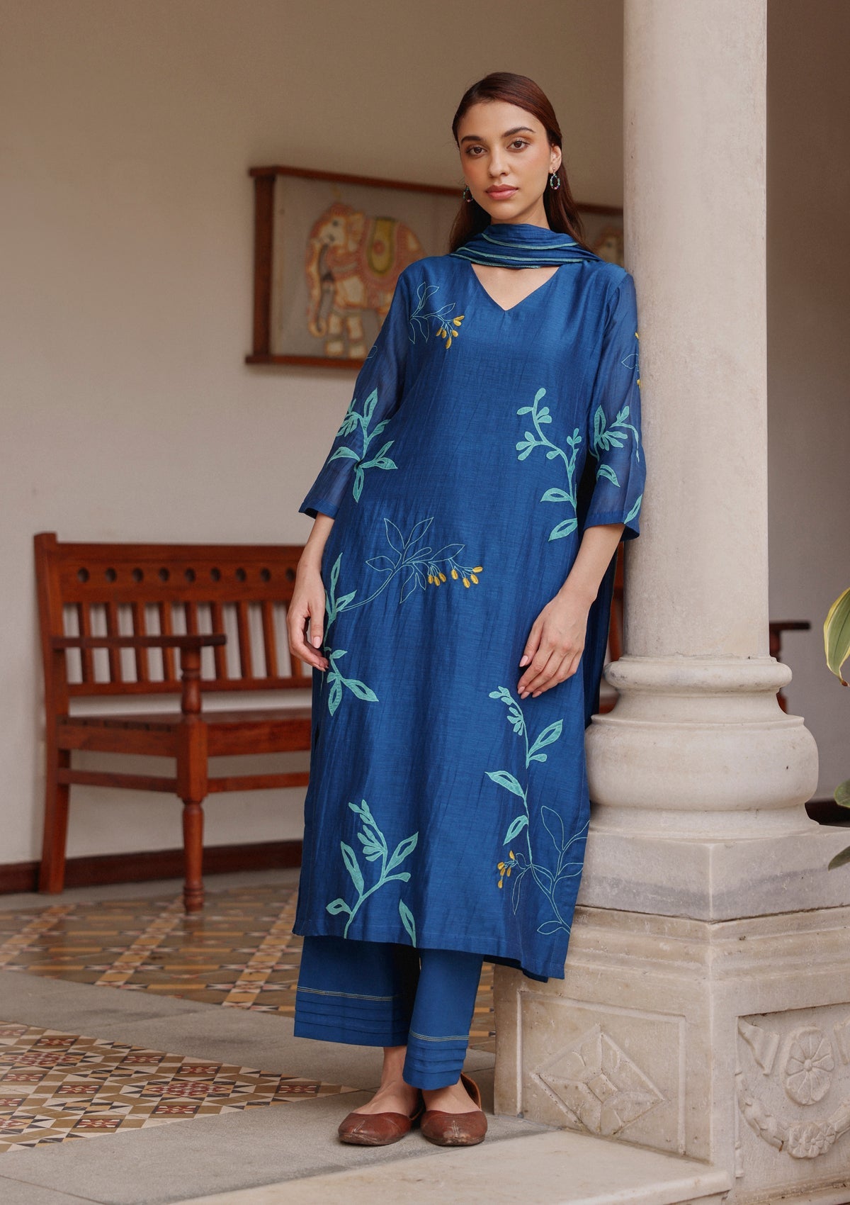 Indigo Bloom Applique Kurta Set