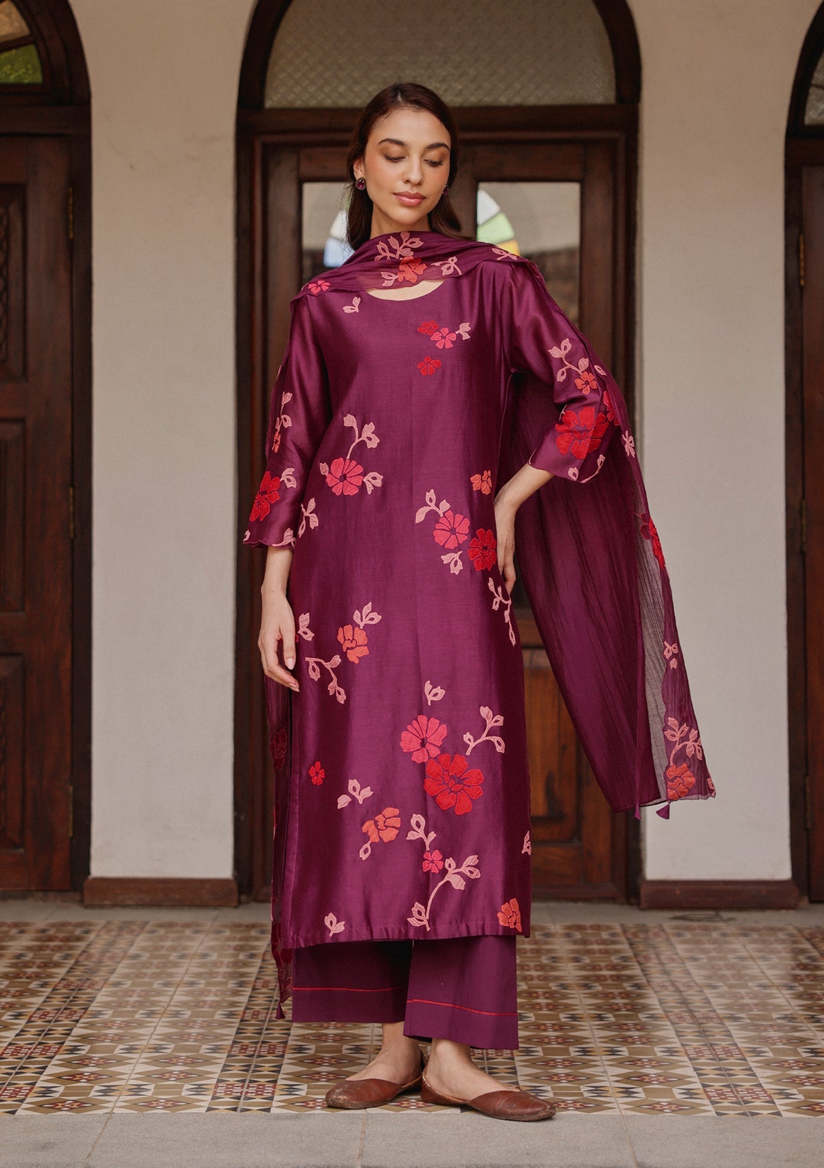 Amethyst Applique Floral Kurta Set