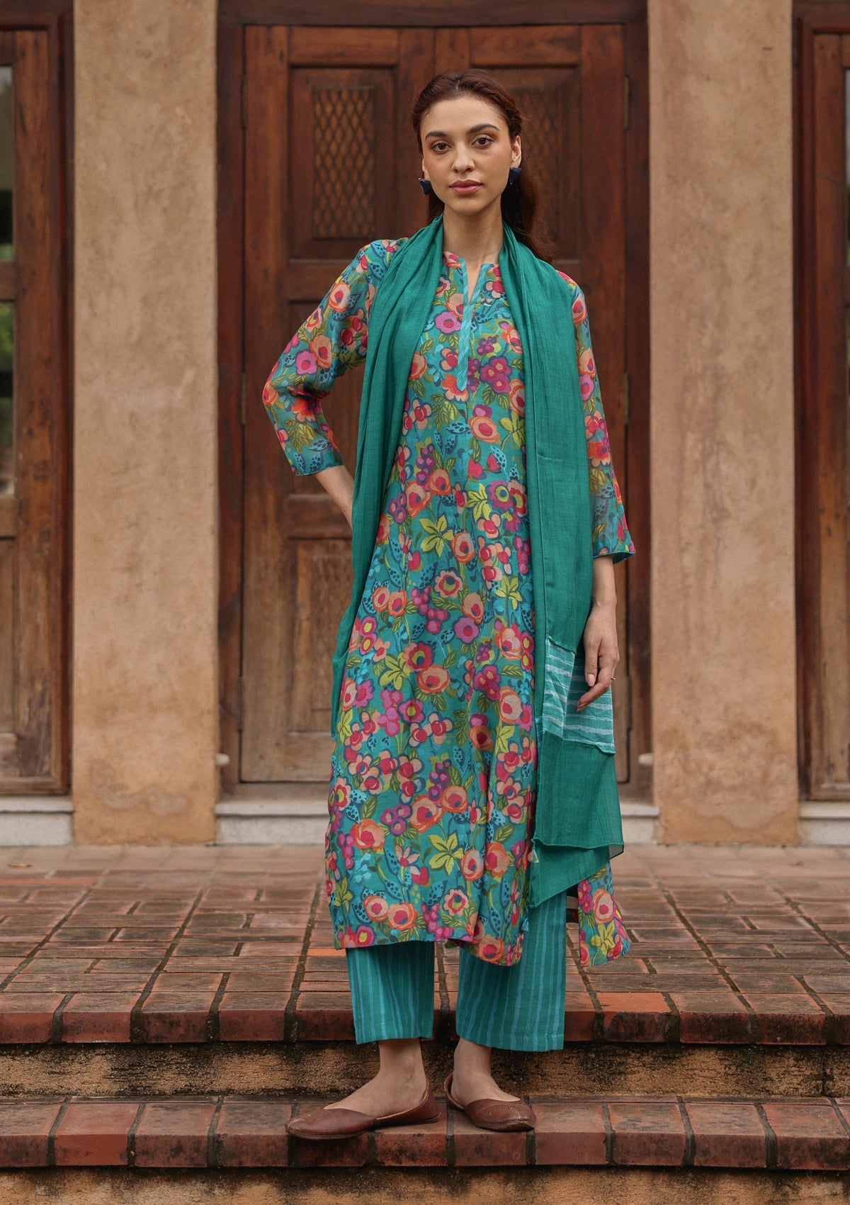 Teal Bloom Kurta Set
