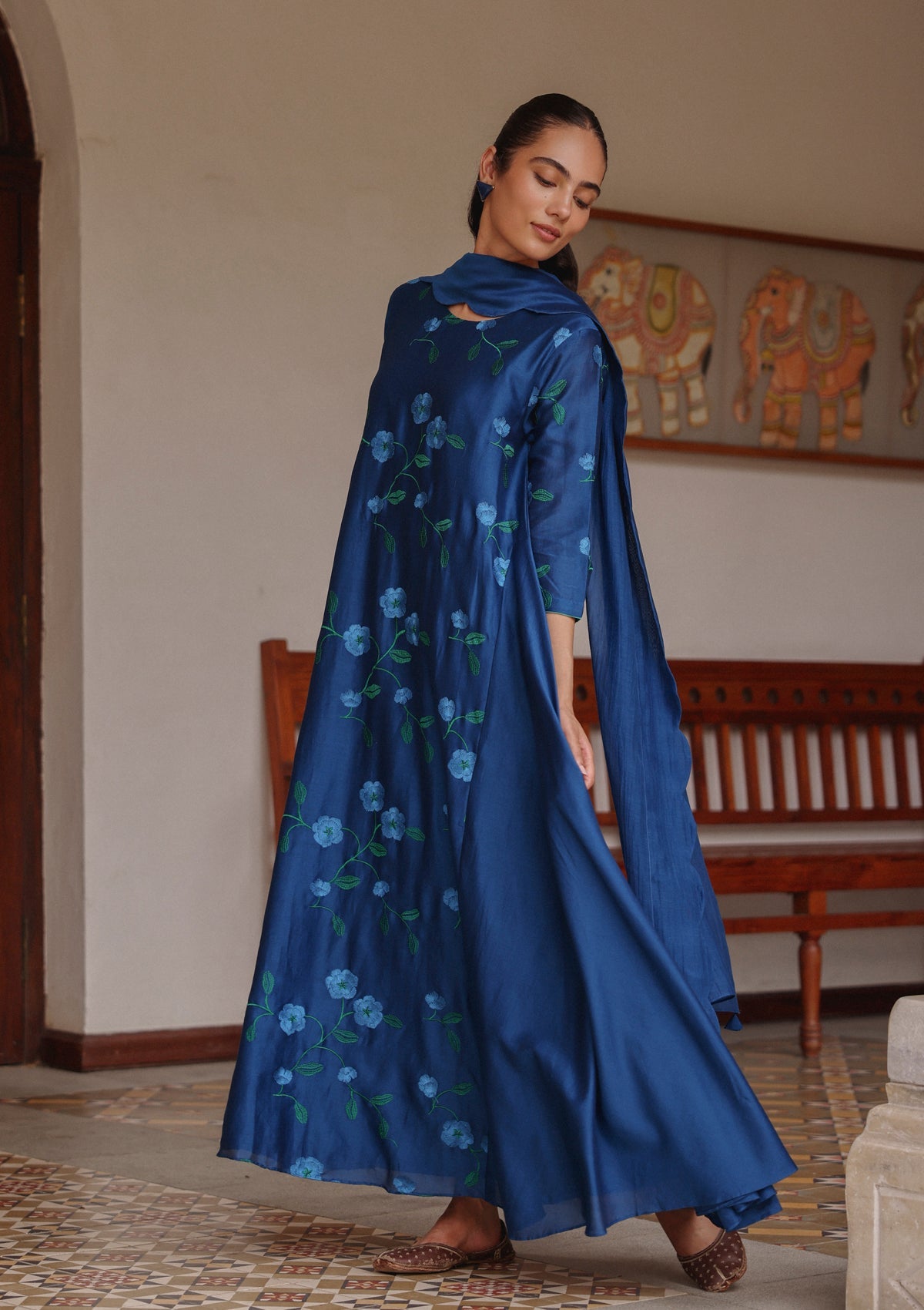 Indigo Bloom Anarkali Set