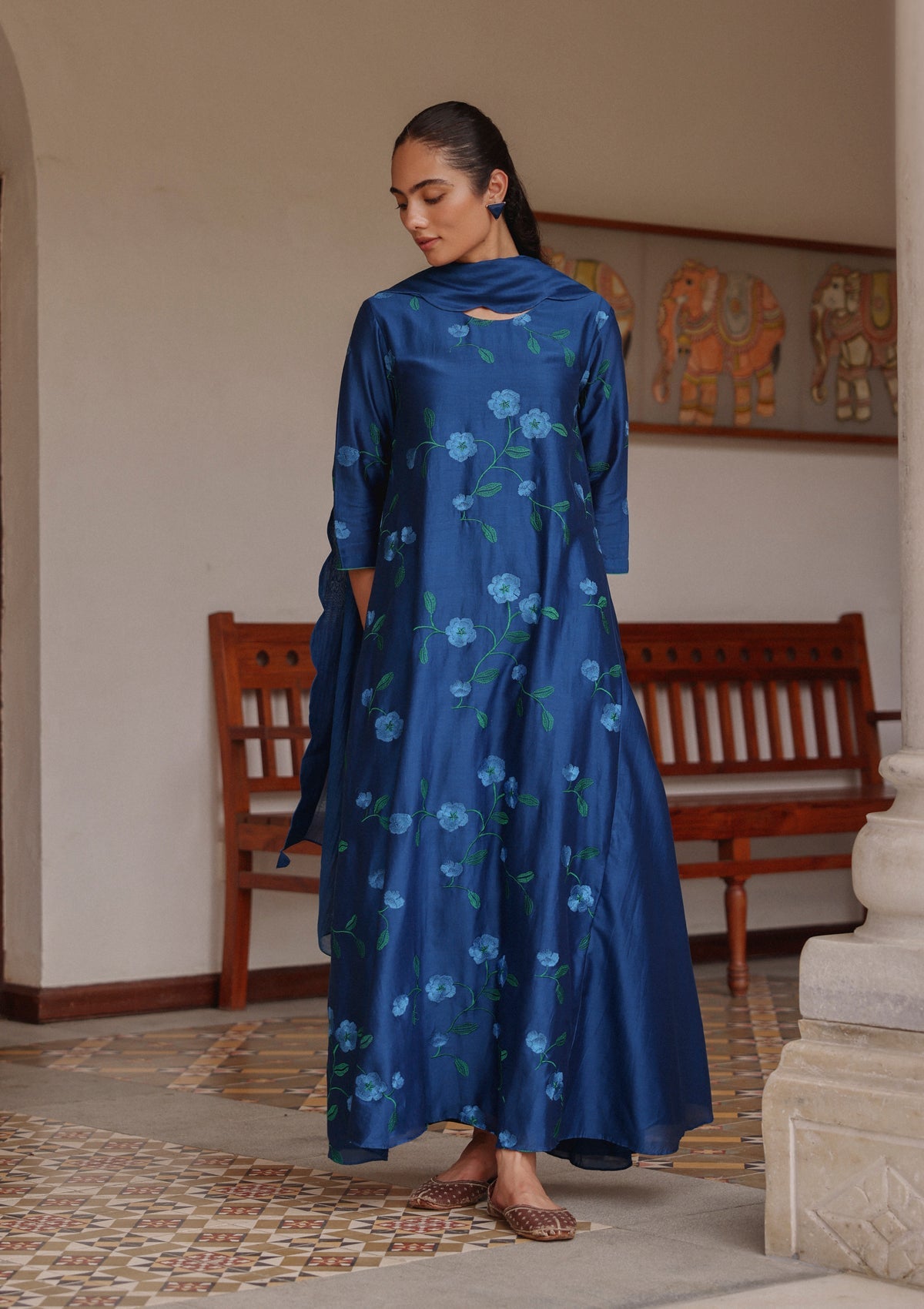 Indigo Bloom Anarkali Set