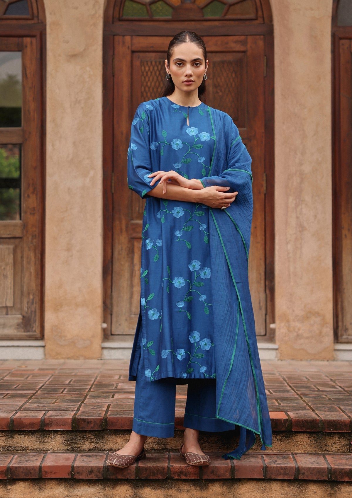 Indigo Bloom Embroidered Kurta Set