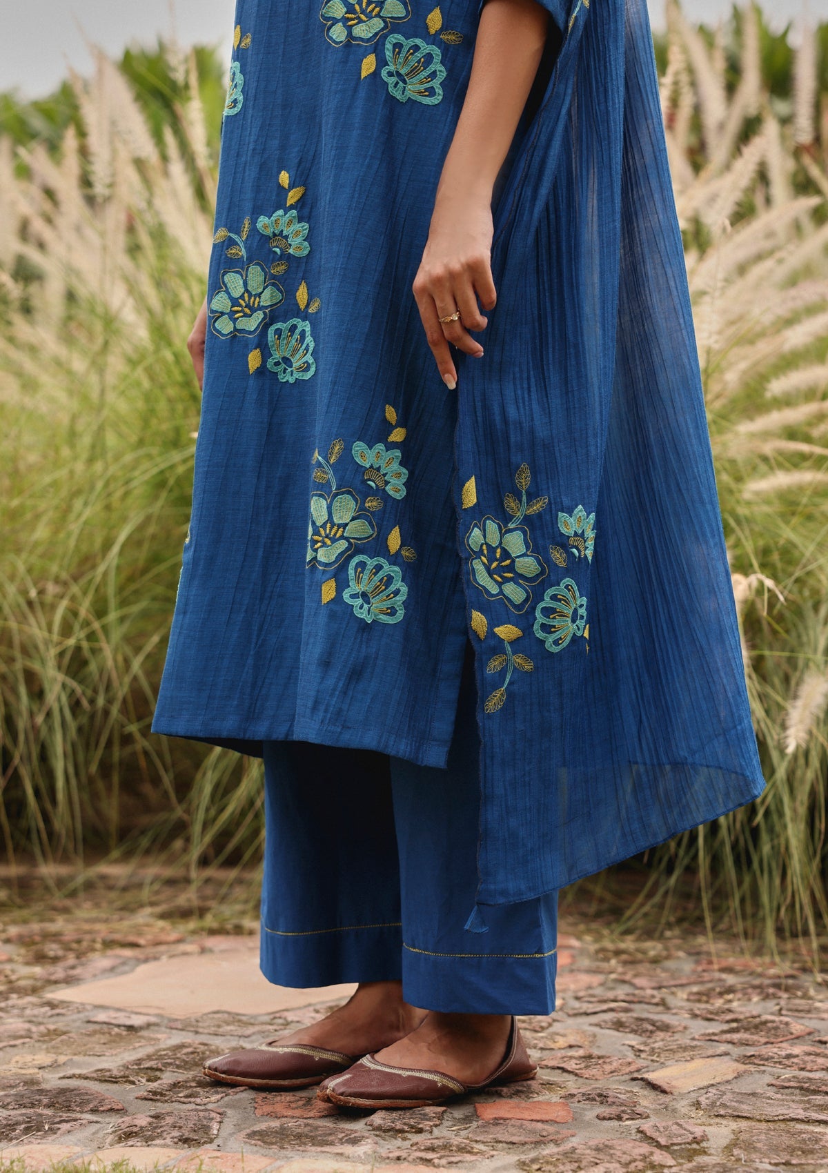 Indigo Applique Bloom Kurta Set