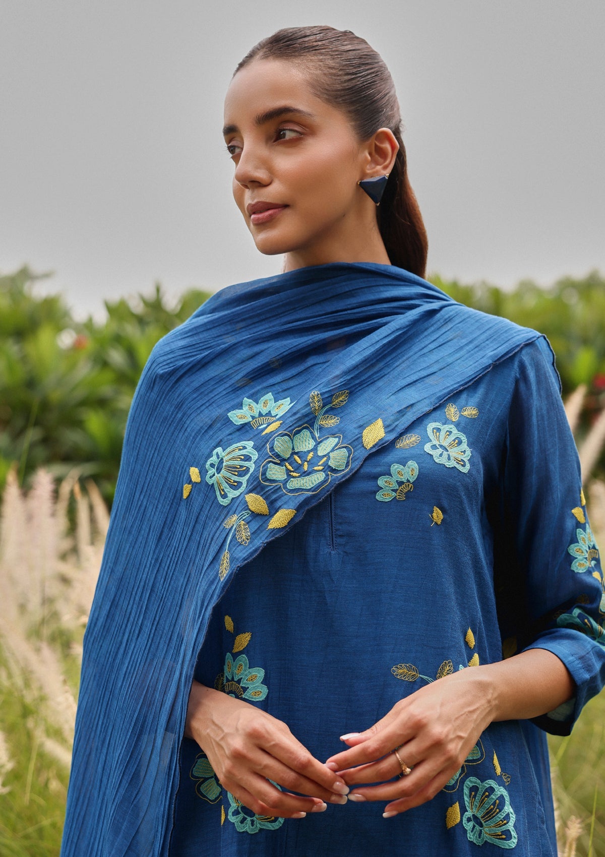 Indigo Applique Bloom Kurta Set