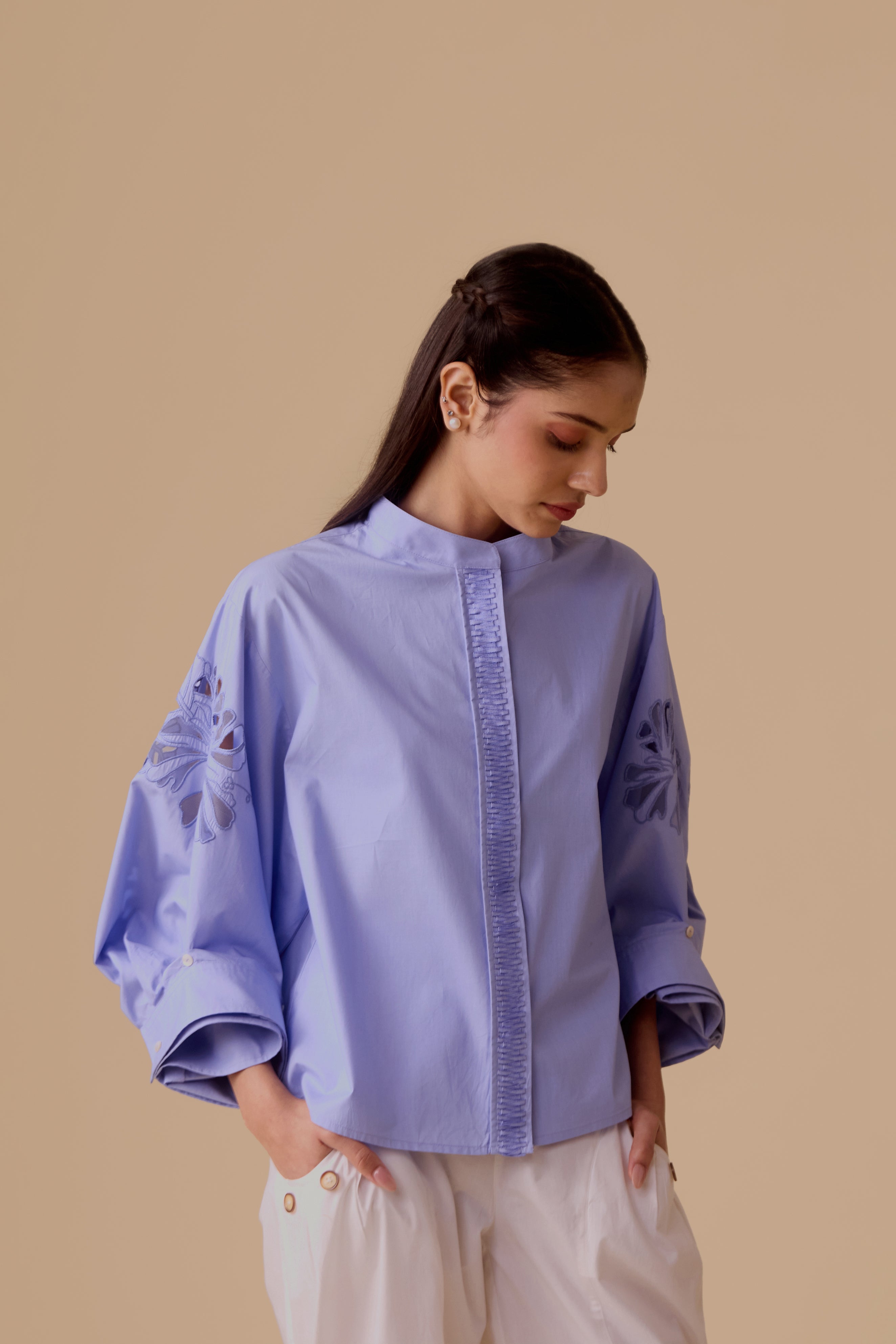 Ann blue cotton poplin shirt