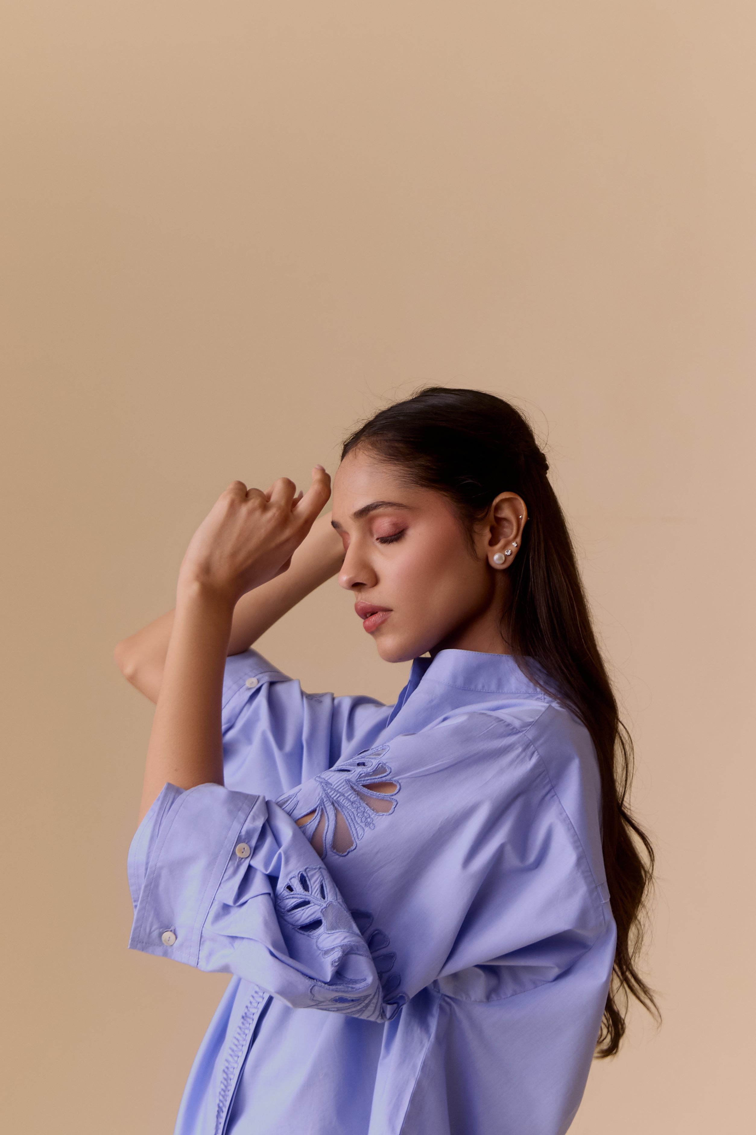 Ann blue cotton poplin shirt
