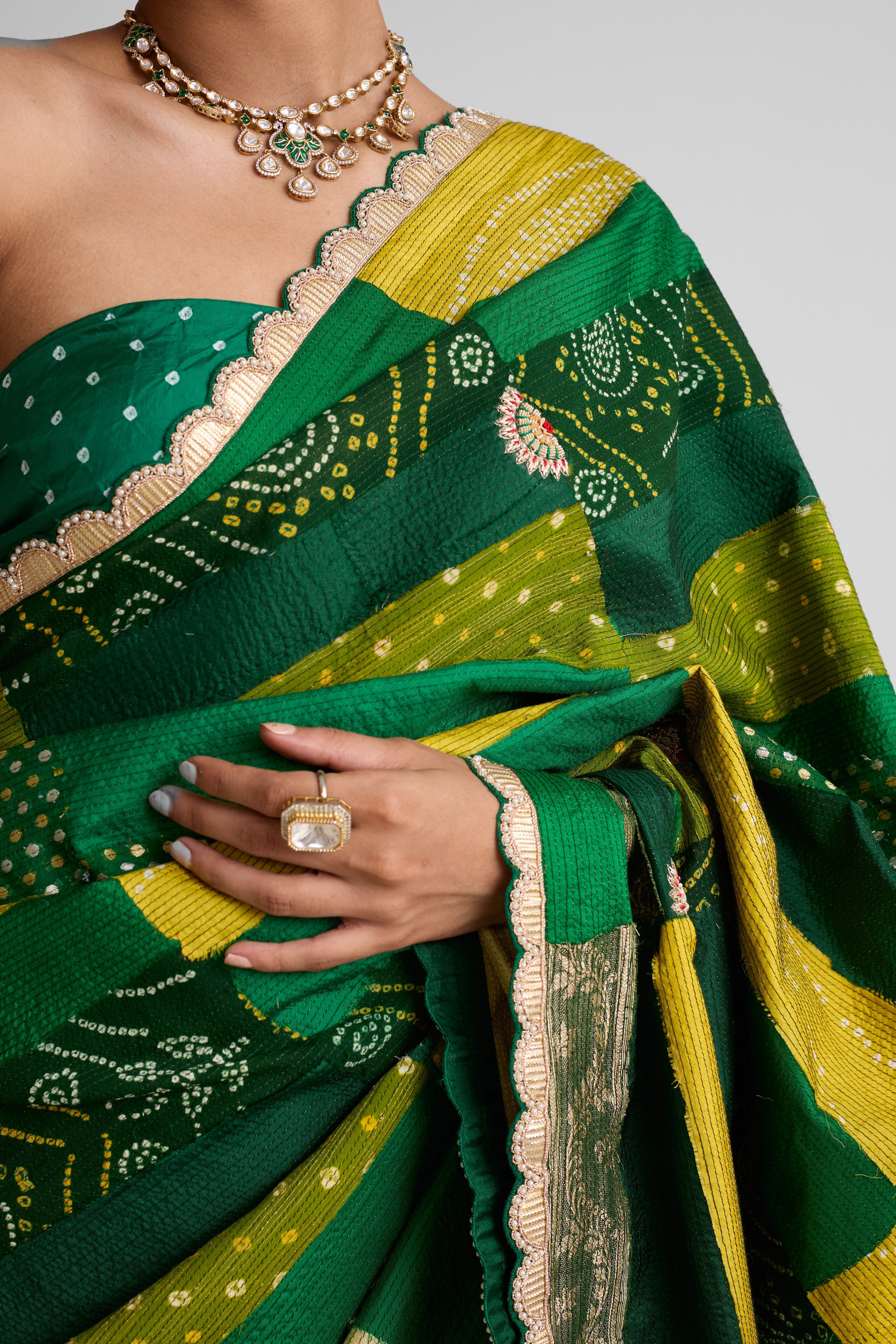 Rectangle Patch Saree - Green