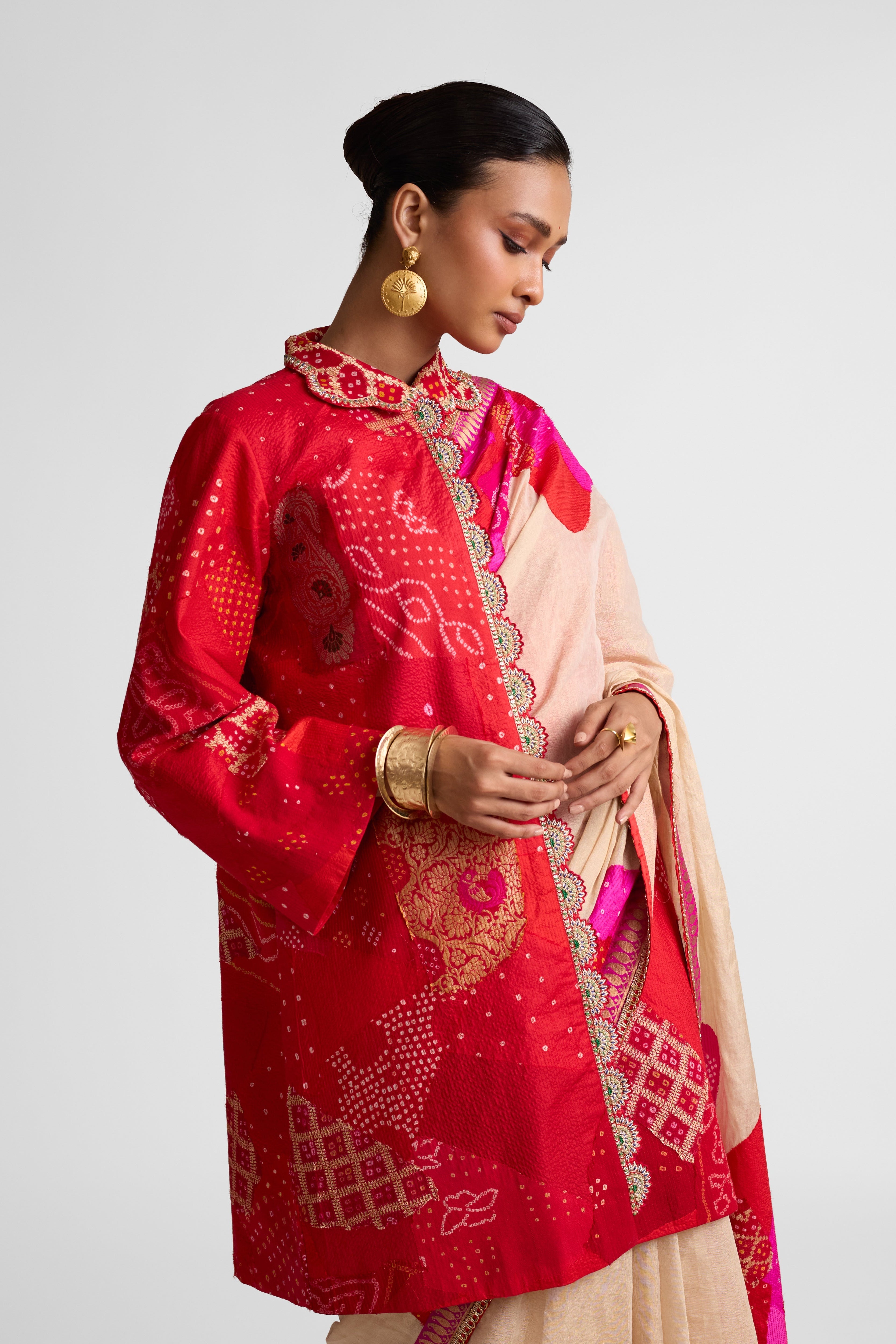 Boro Jacket Saree - Red