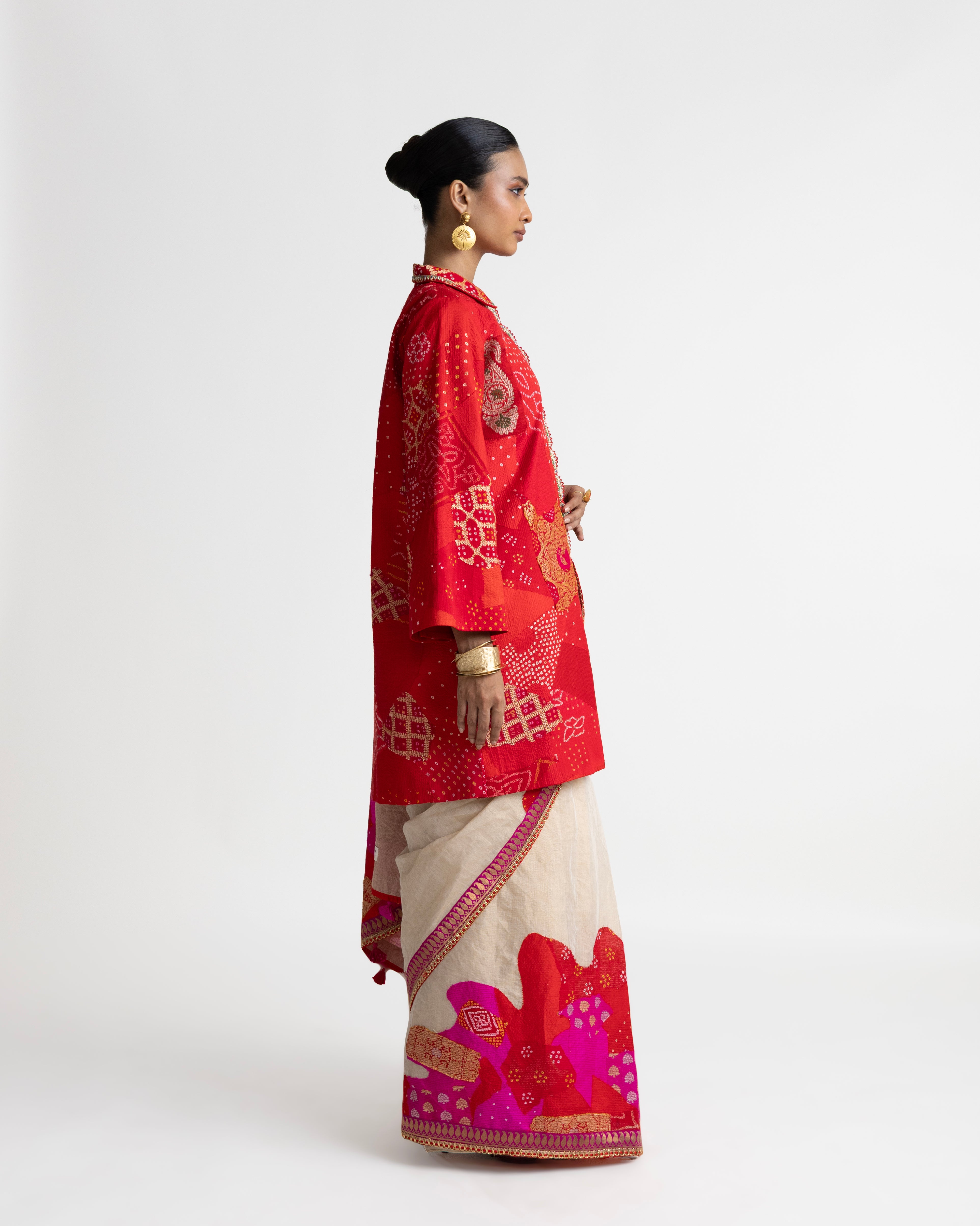 Boro Jacket Saree - Red
