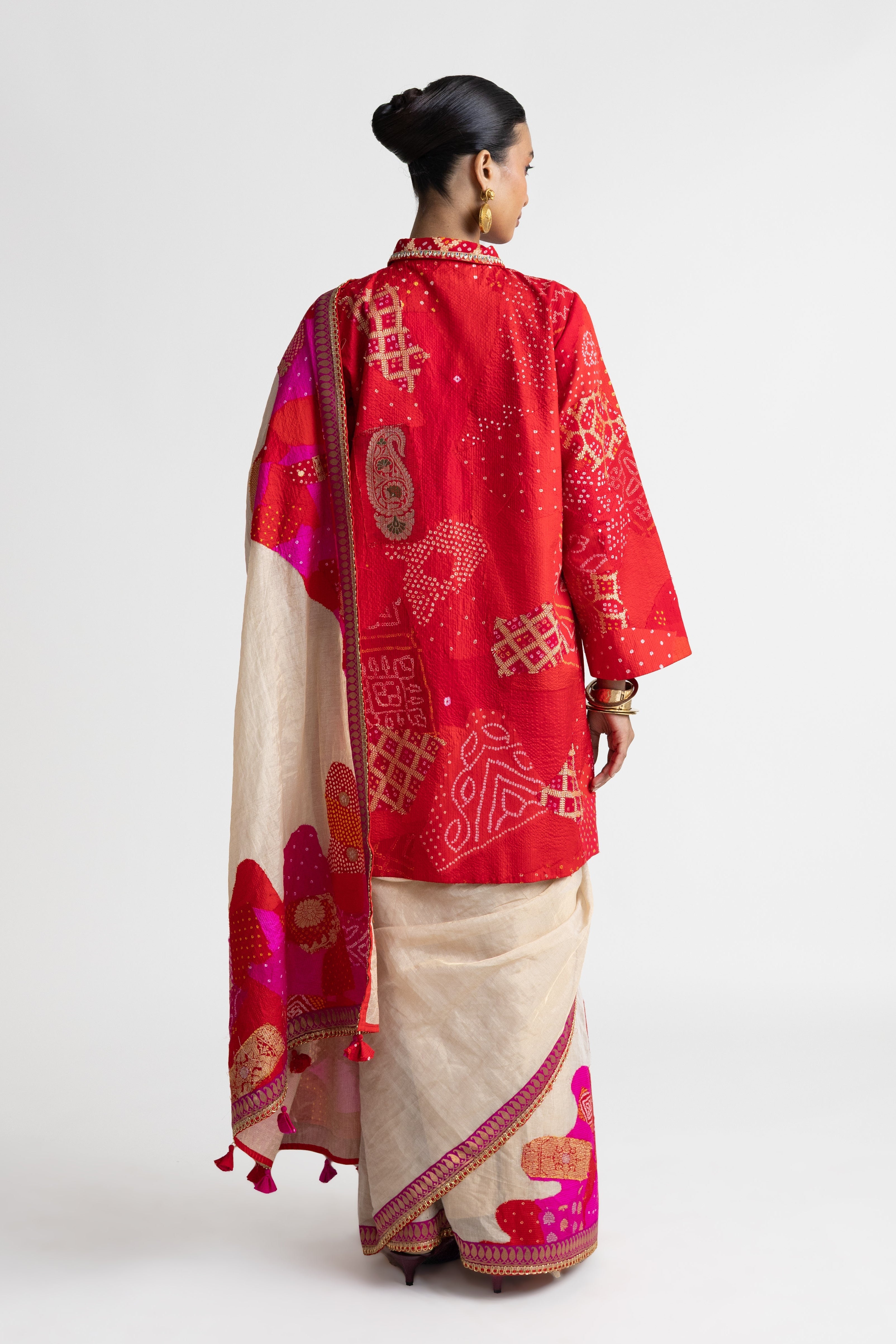 Boro Jacket Saree - Red