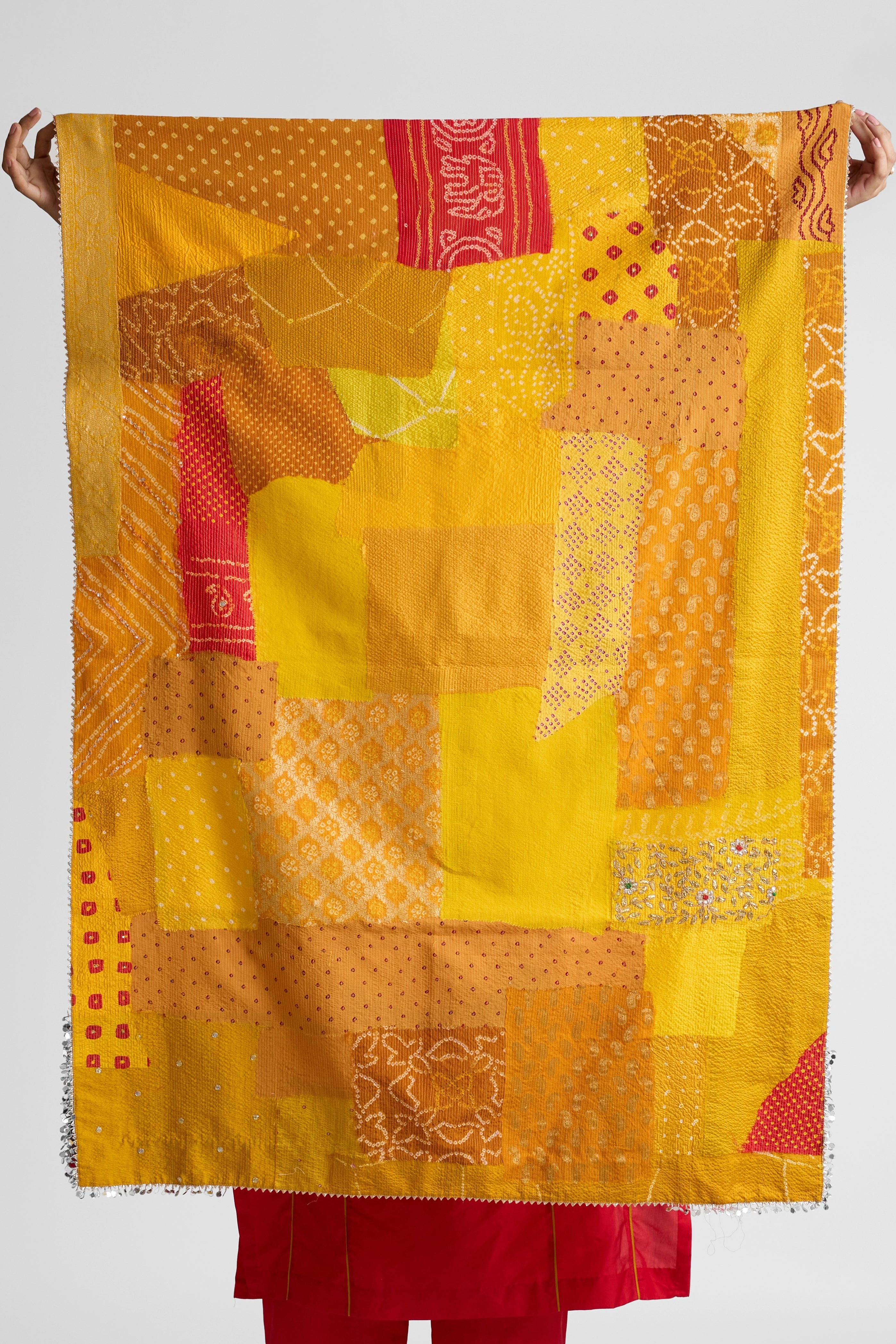 Boro Dupatta Suit Set - Red Yellow