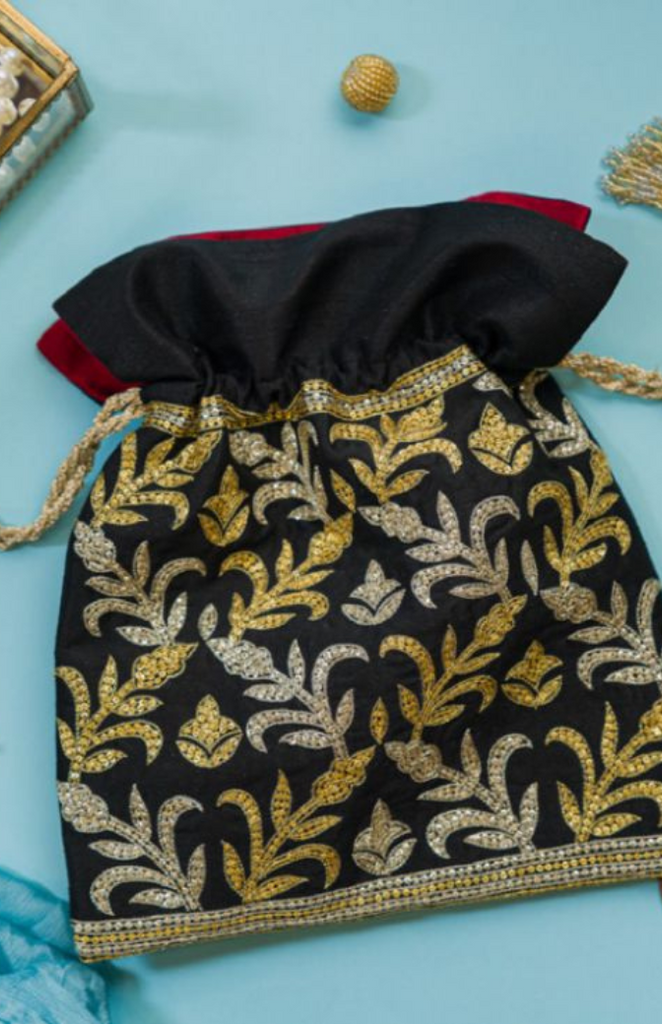 Black Embroidered Potli Bag