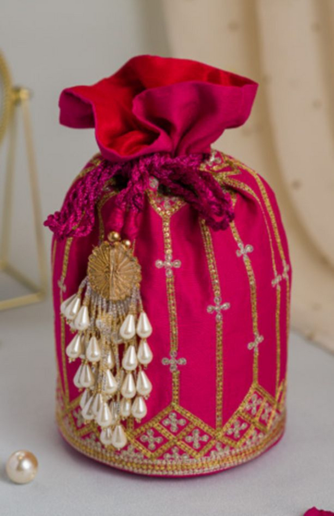 Rani Pink Embroidered Potli Bag