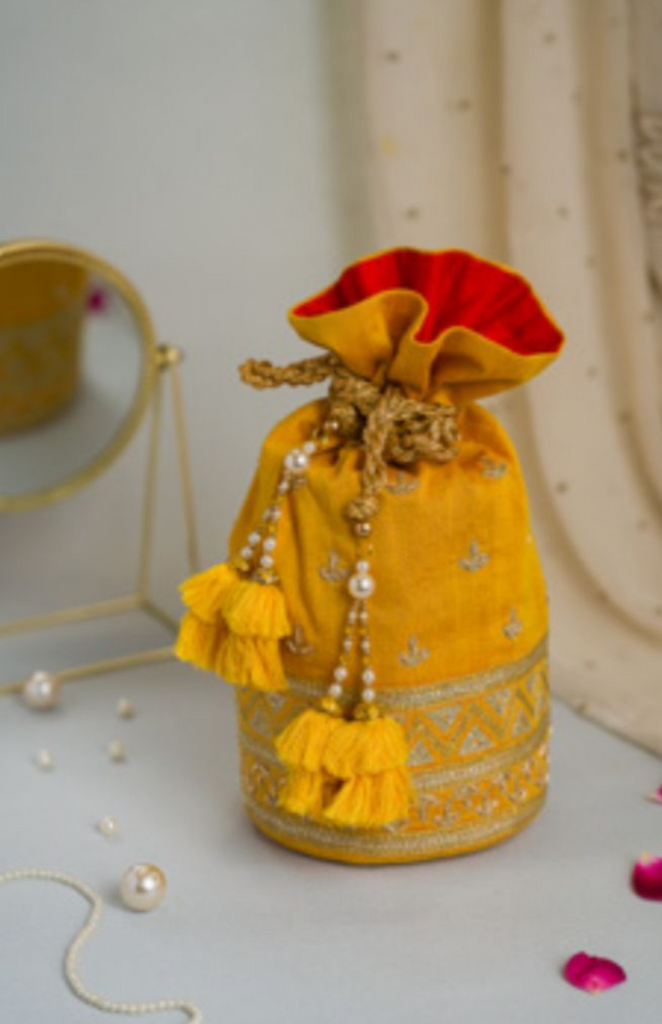 Yellow Embroidered Potli Bag